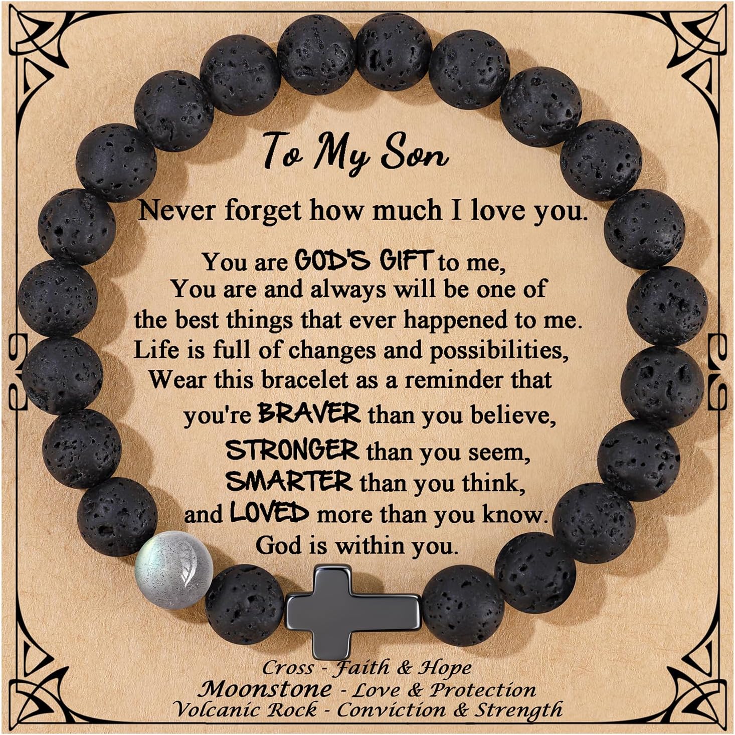 𝗖𝗵𝗿𝗶𝘀𝘁𝗶𝗮𝗻 𝗚𝗶𝗳𝘁𝘀 𝗳𝗼𝗿 𝗠𝗲𝗻 𝗠𝗼𝗼𝗻𝘀𝘁𝗼𝗻𝗲 𝗖𝗿𝗼𝘀𝘀 𝗕𝗿𝗮𝗰𝗲𝗹𝗲𝘁𝘀, Valentines Day Birthday Anniversary Christmas Inspirational Gifts for Him Son Grandson Moonstone Volcanic Rock Cross Bracelets