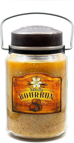 McCall’s Candles Vanilla Bourbon Vela perfumada de 26 onzas Hecha en EE. UU. Frasco rústico vintage con asa de transporte Fragancia cálida