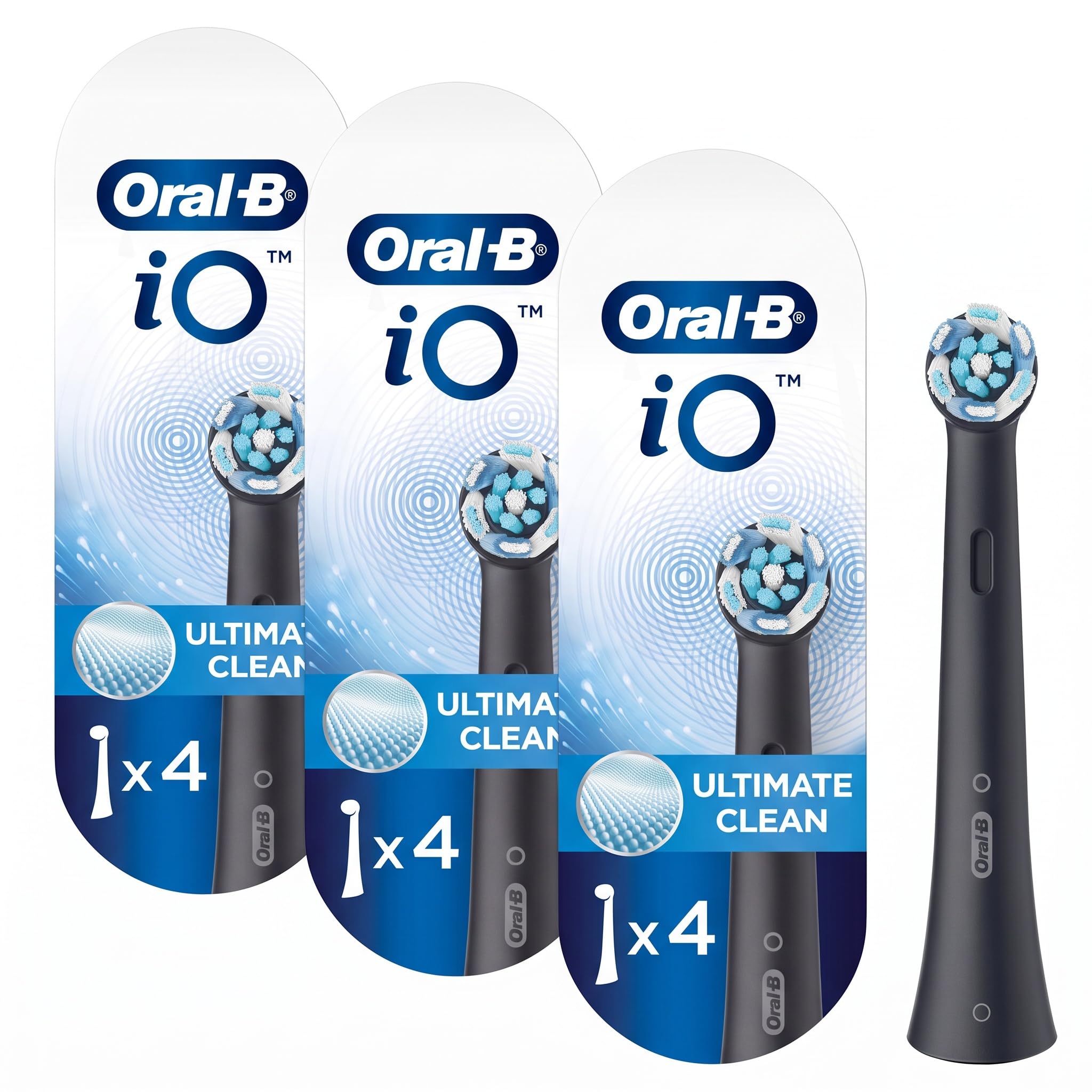Oral-B iO Series Ultimate Clean Electric Toothbrush Replacement Brush Heads for an Oral-B Electric Toothbrush, 4 Count, Black (Pack of 3)