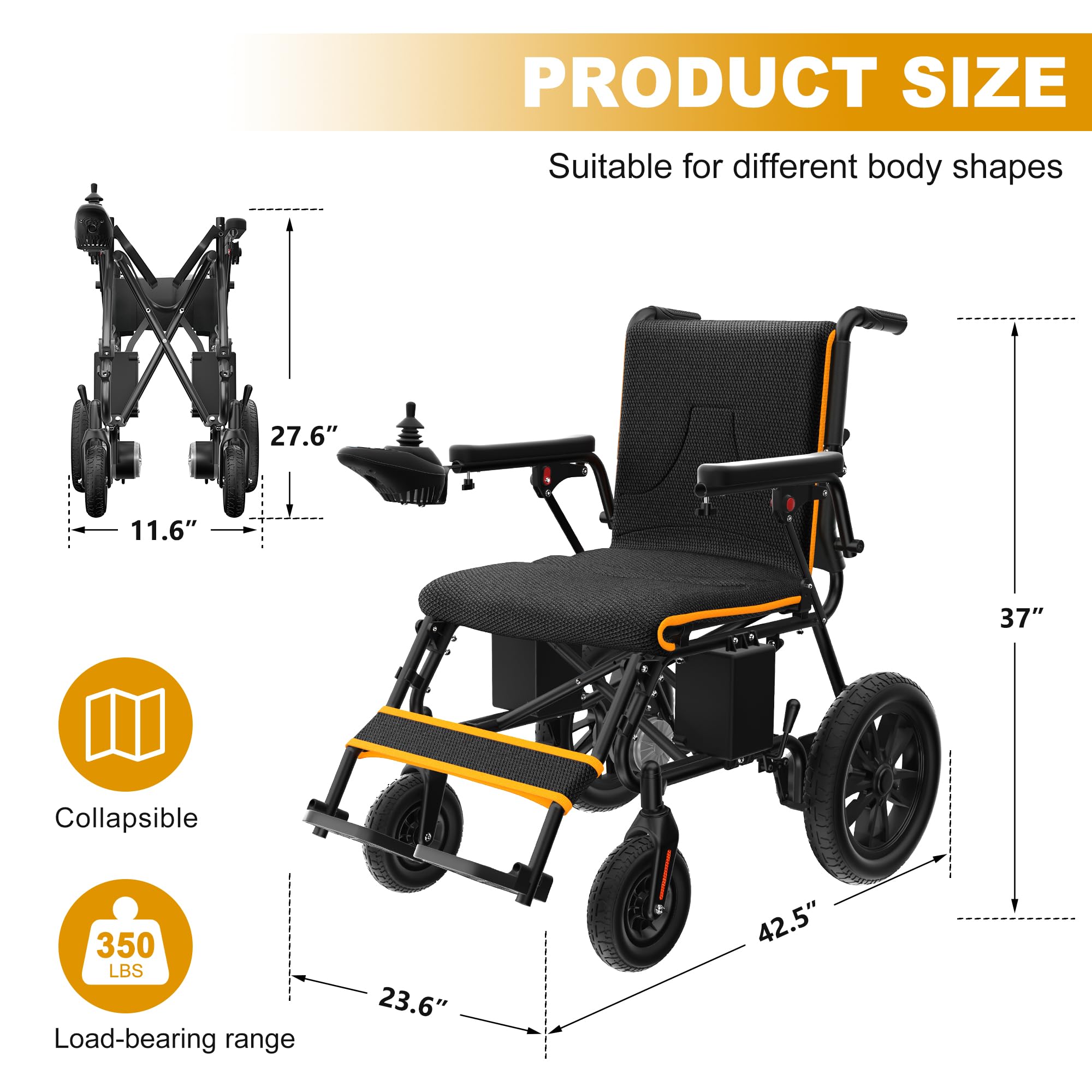 Electric Wheelchairs for Adults, Foldable Power Wheelchair, 15 Miles Longer Range, 500W Dual Motors, All Terrain Portable Motorized Wheelchair for Seniors Support 350 lbs