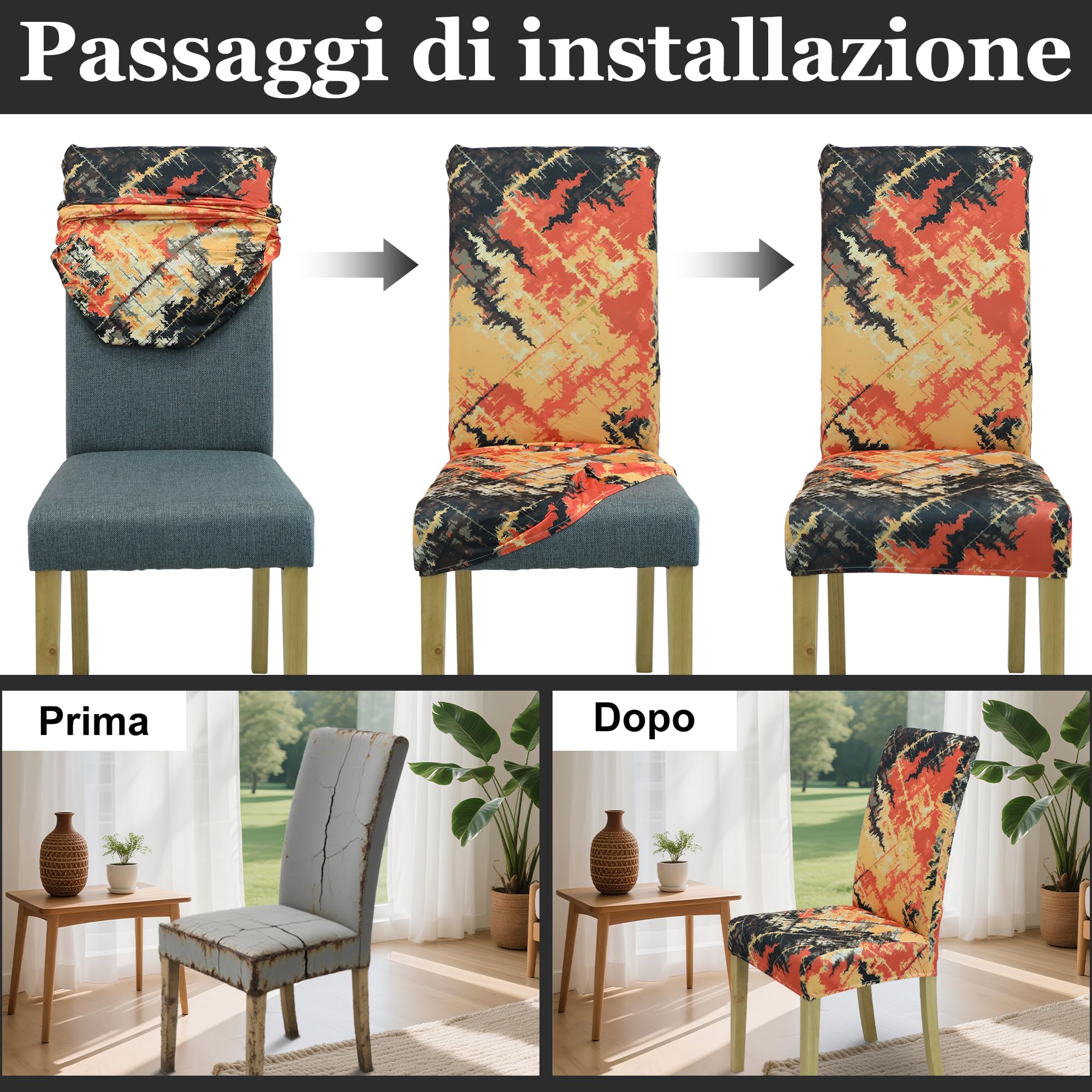 DREAHOTEXTIL coprisedia con schienale、coprisedia elasticizzati、coprisedie antigraffio gatto、copri sedia da ufficio (set da 2/4/6 pezzi con schienale) per salotti, cucine, feste e hotel. (6, Fiamma)