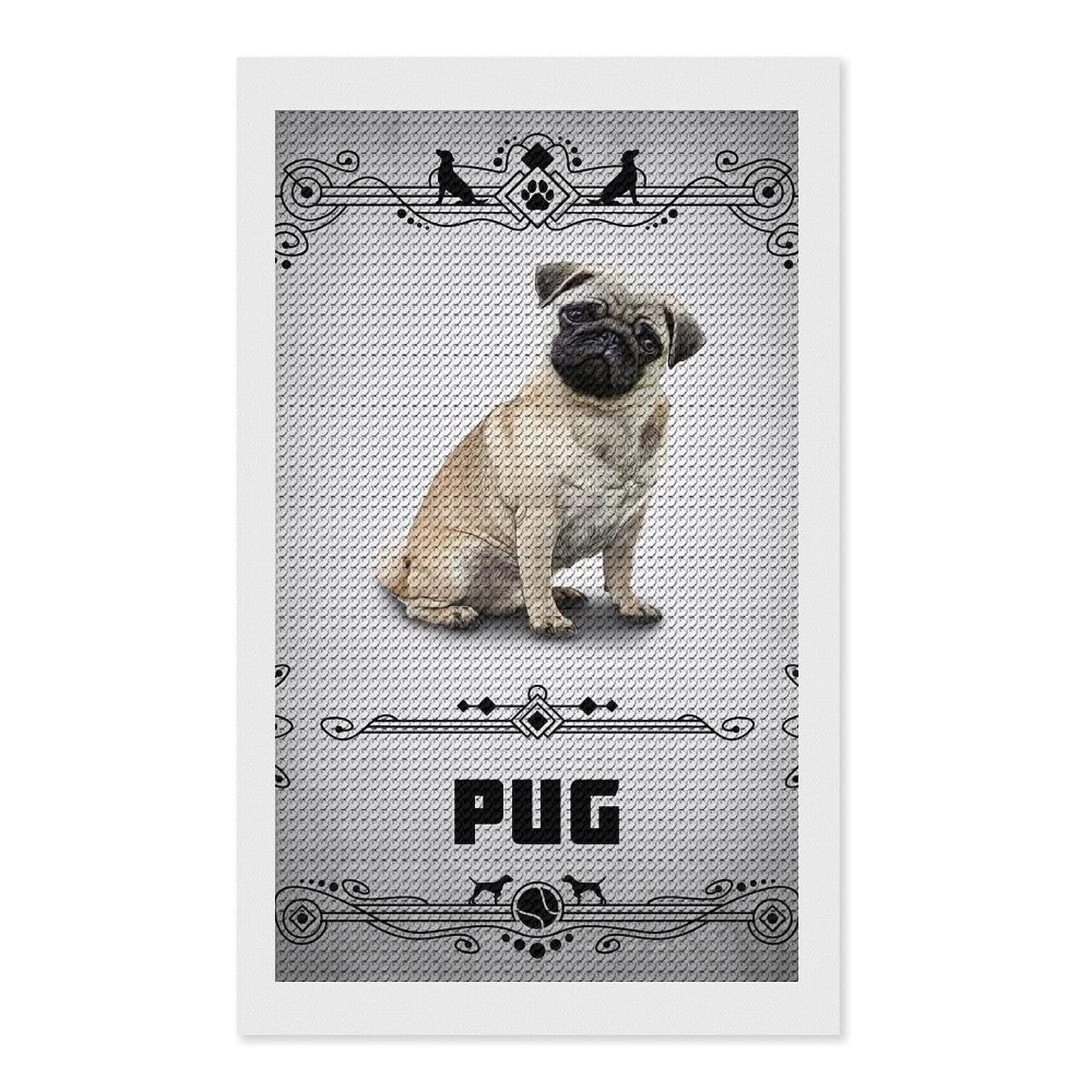 Junmoney Pug Diamond Painting Canvas Set 12"x20", for Beginners, Complete Accessories, Christmas Gift, Modern Decor