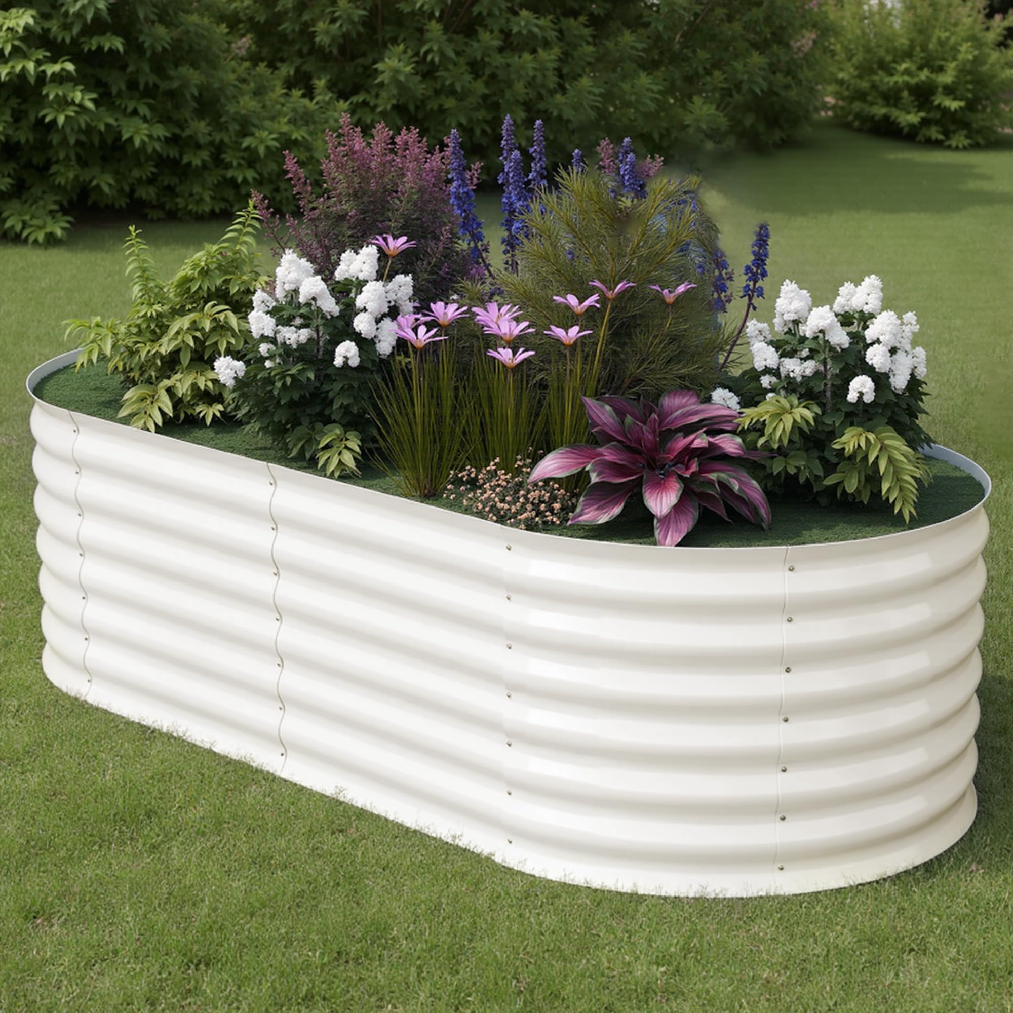 Aptliton Tall Rust Resistant Galvanized Steel Raised Garden Bed, Outdoor Elevated Planter Box with Safe Smooth Edges, Tool-Free Easy Assembly for Vegetables Flowers Herbs, Beige 180x90x60cm