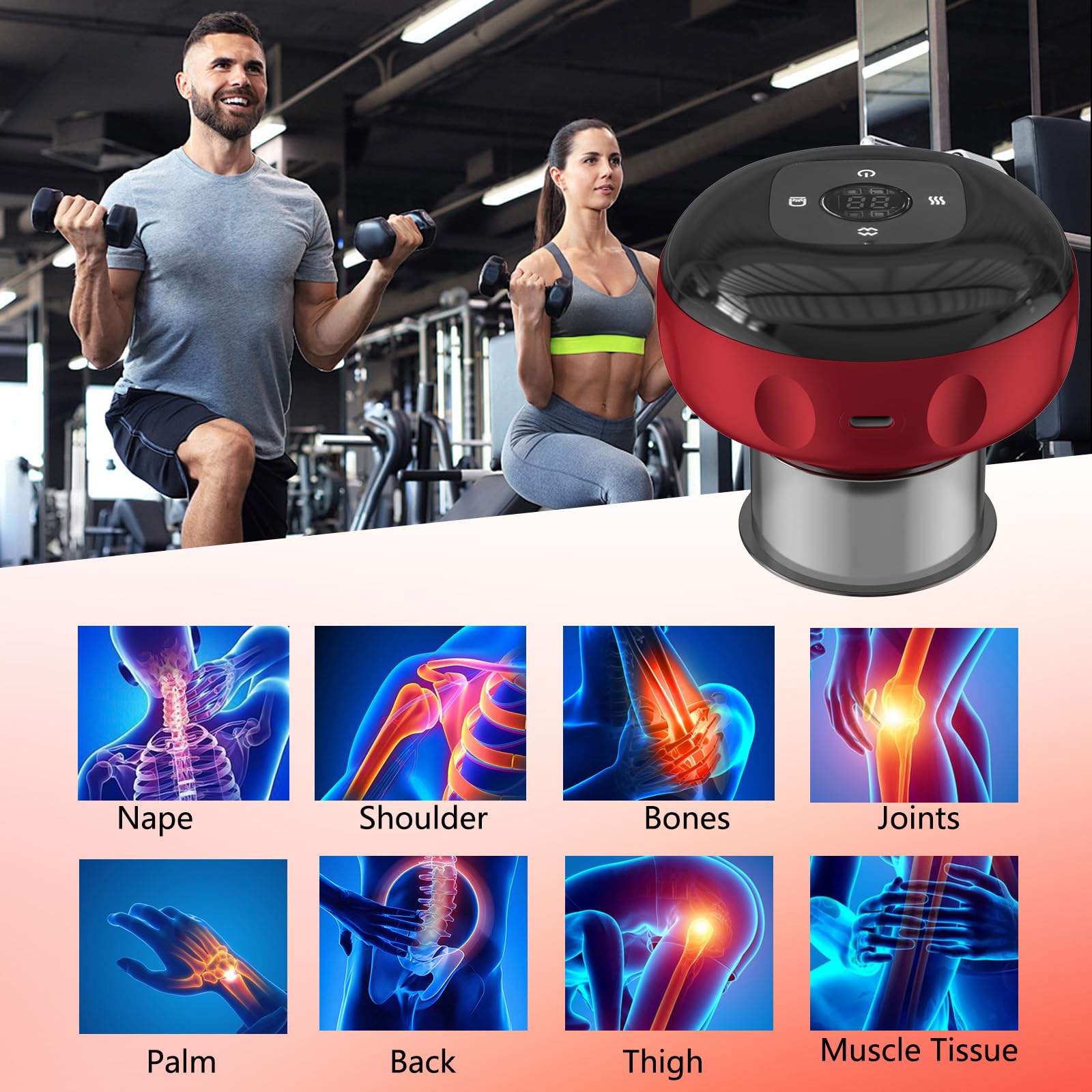 Ventosa eléctrica por infrarrojos,12 Velocidades Inteligentes Ventosas Fisioterapia con Mando Distancia, Dispositivo Eléctrico Guasha Masajeador al Vacío pour Reduce el Dolor Muscular, 2 Pcs