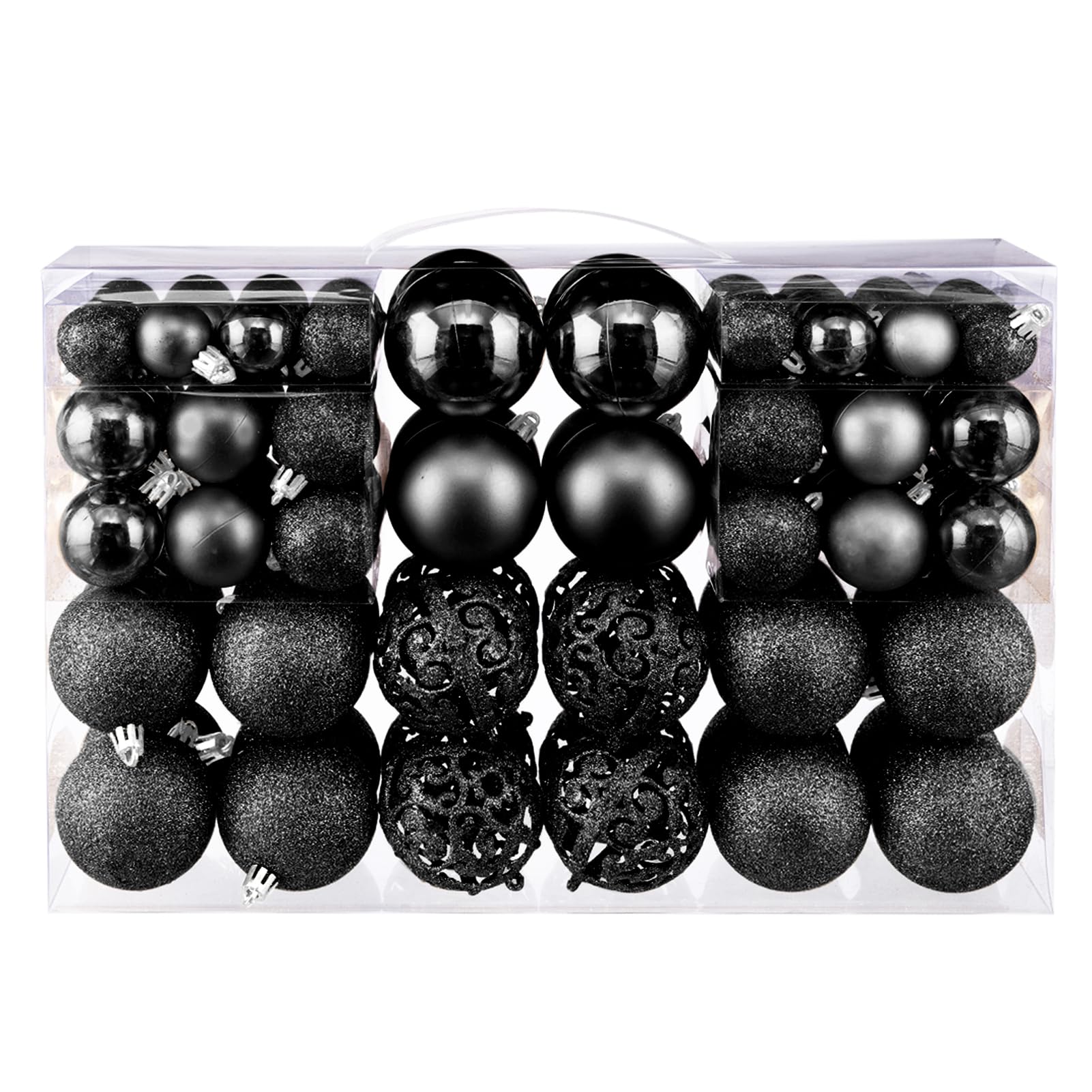 Taeku Palline di Natale Set, 100Pcs Plastica Addobbi Natalizi Palline Decorative Infrangibili Baubles di Natale con Ganci per Feste di Matrimoni e Natale (Nero)