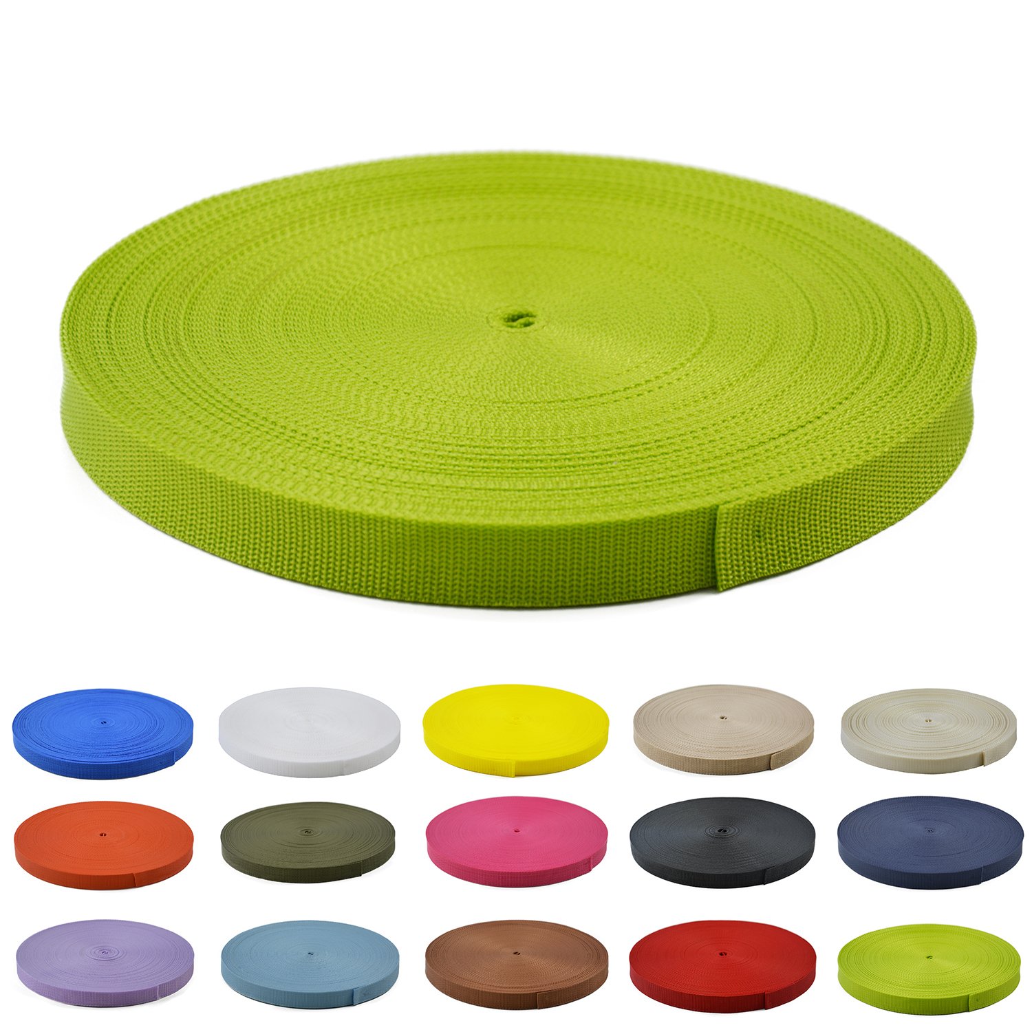 Gurtband Polypropylen 10 Meter lang - 1 Menge Verschiedene Breiten 10mm 15mm 20mm 25mm 30mm 40mm 50 mm (Lime, 10MM)