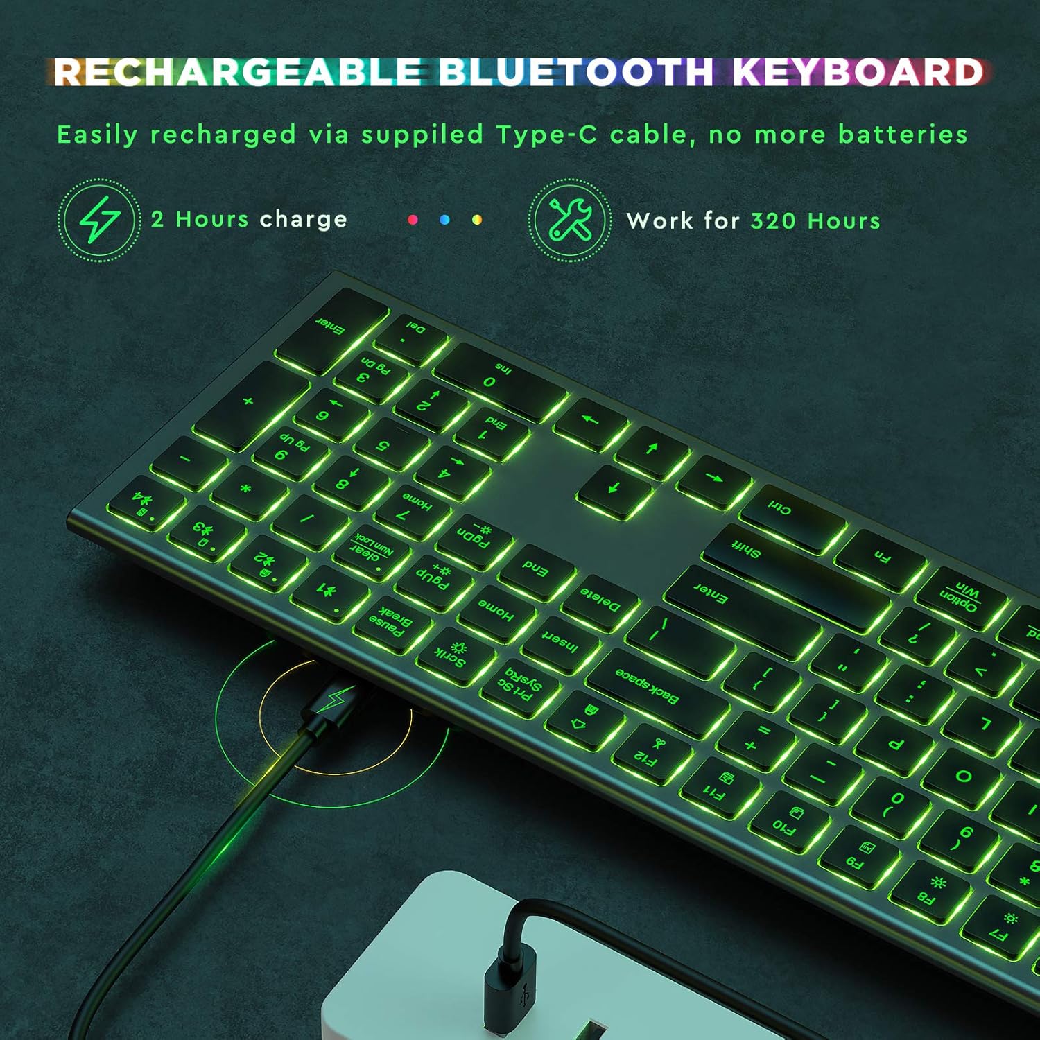 Backlit Wireless Keyboard,seenda Multi-Device Ultra Slim Rechargeable Wireless Keyboard with 7-Colors Backlit for Mac OS/iOS/Windows/PC/Laptop/Android,Bluetooth 5.1,Full-Size, Space Gray : Electronics