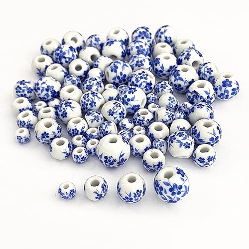 Cuentas redondas de porcelana de cerámica para fabricación de joyas, tamaños surtidos de 0.315 in, 0.394 in, 0.472 in, total de 80 cuentas