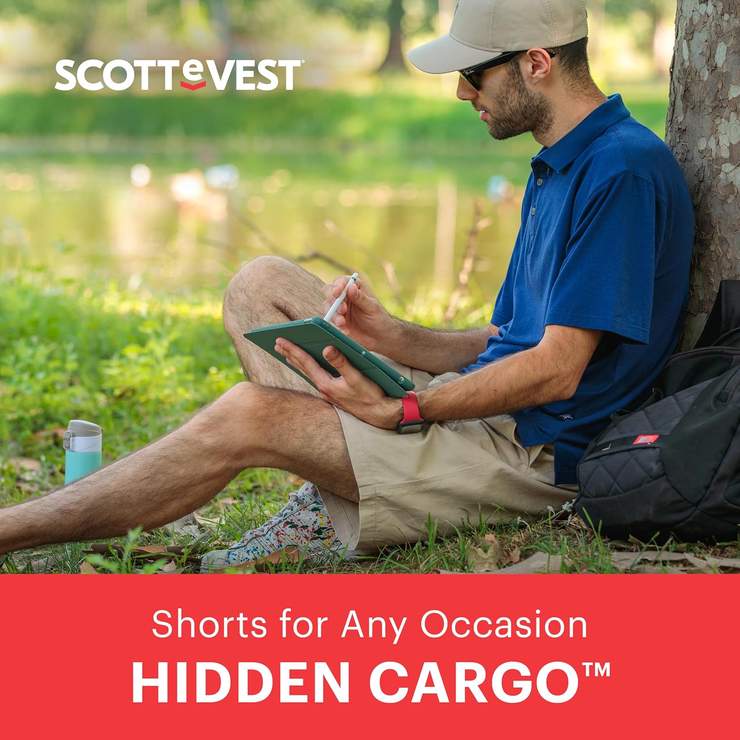 Miniatura 5 de SCOTTeVEST Short cargo oculto para hombre, 8 bolsillos ocultos, carga para viajes y más