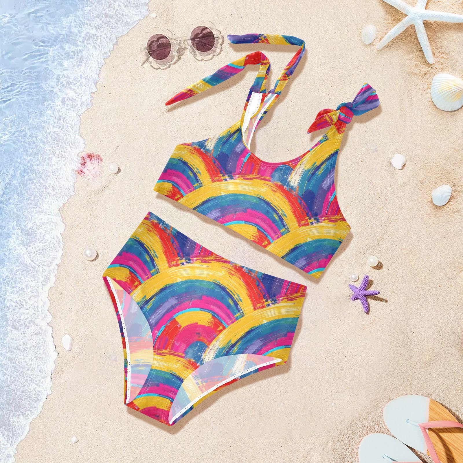 Rainbow Color Girls Two Piece Tankini Swimsuits Summer Bathing Suit Beach Swimwear Set, 3T