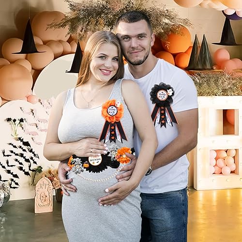 Miniatura 2 de Conjunto de banda y ramillete de maternidad para baby shower, color naranja, morado, verde, para Halloween, para baby shower, cinturón para el