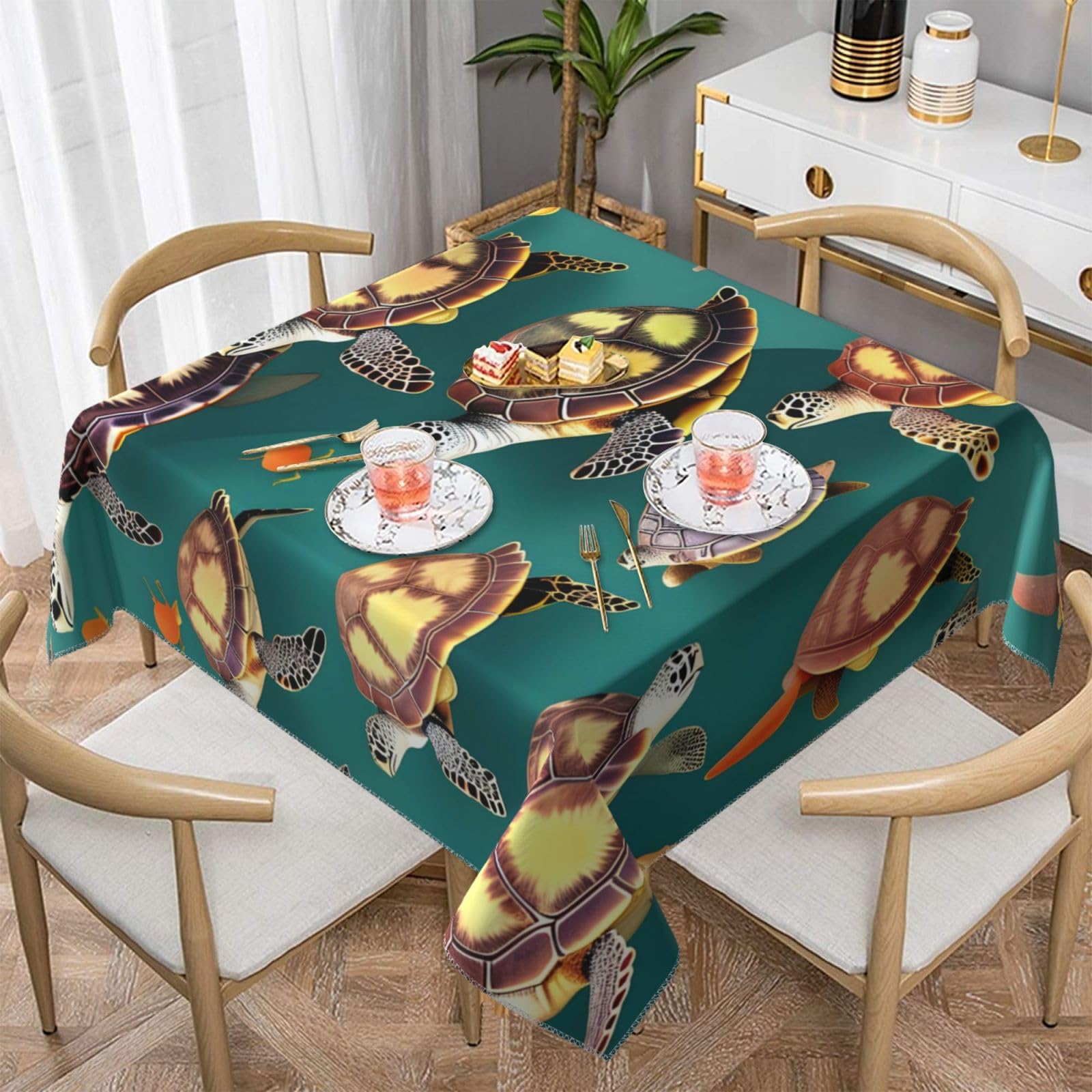 Nappe de salle à manger infroissable motif tortues de mer finie la corvée de repassage