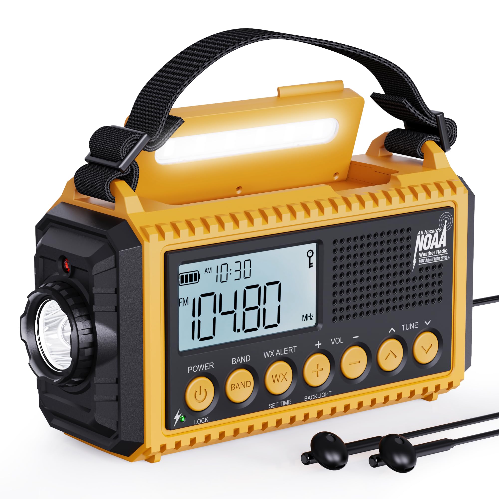 Emergency Radio Hand Crank NOAA Weather Alert/AM/FM/SW, 5000mAh Rechargeable Battery Powered Solar, Portable with 2-Mode LED Flashlight, SOS Alarm