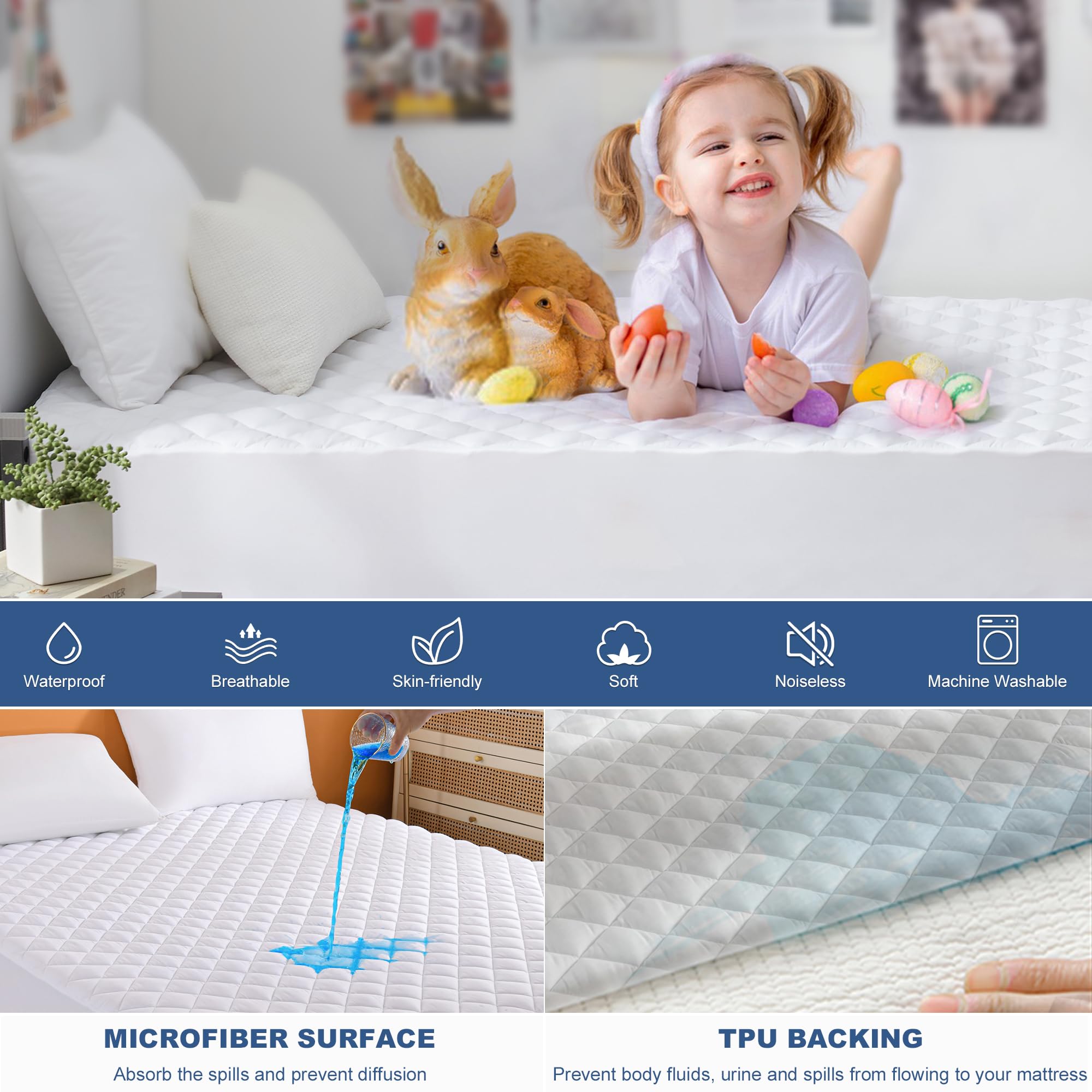 GRT Twin XL - Coprimaterasso impermeabile, in cotone cavo, trapuntato