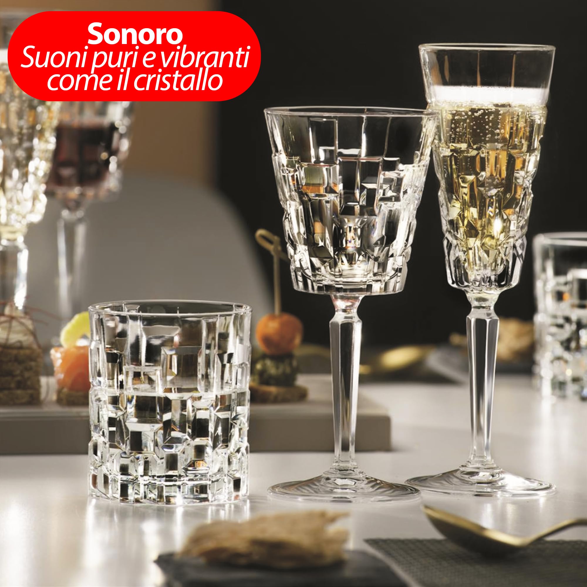 Sicignano | Set 12 Ätna Kristallgläser – 6 Weingläser CL.28 + 6 Wassergläser 20 CL.20, glänzend, robust und spülmaschinenfest, elegantes und nachhaltiges Design