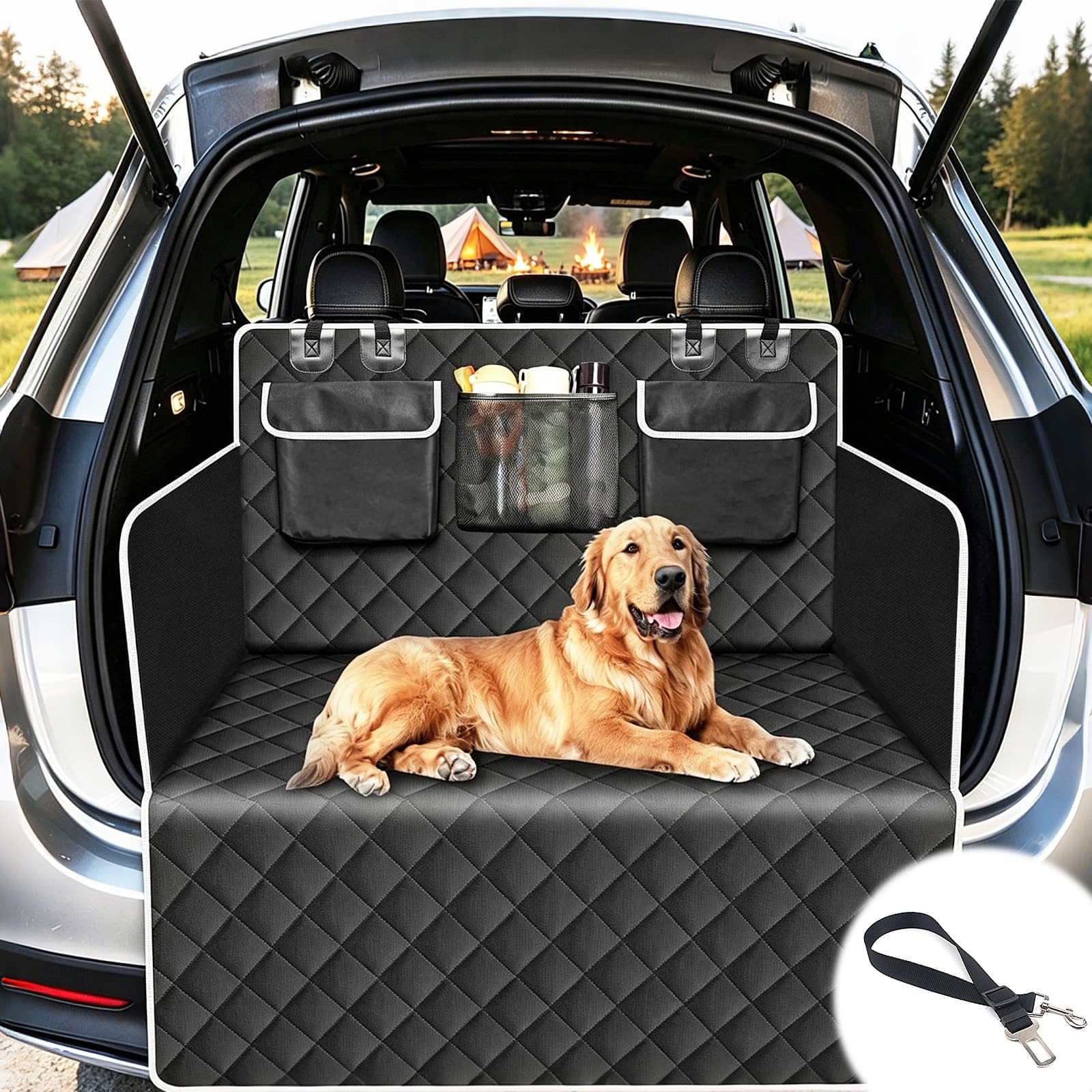 WEELOO Car Boot Liners for Dogs, Car Boot Protector with Pet Seat Belt, Non-Slip Waterproof Cars Boot Liner for SUV Truck Cars Travel