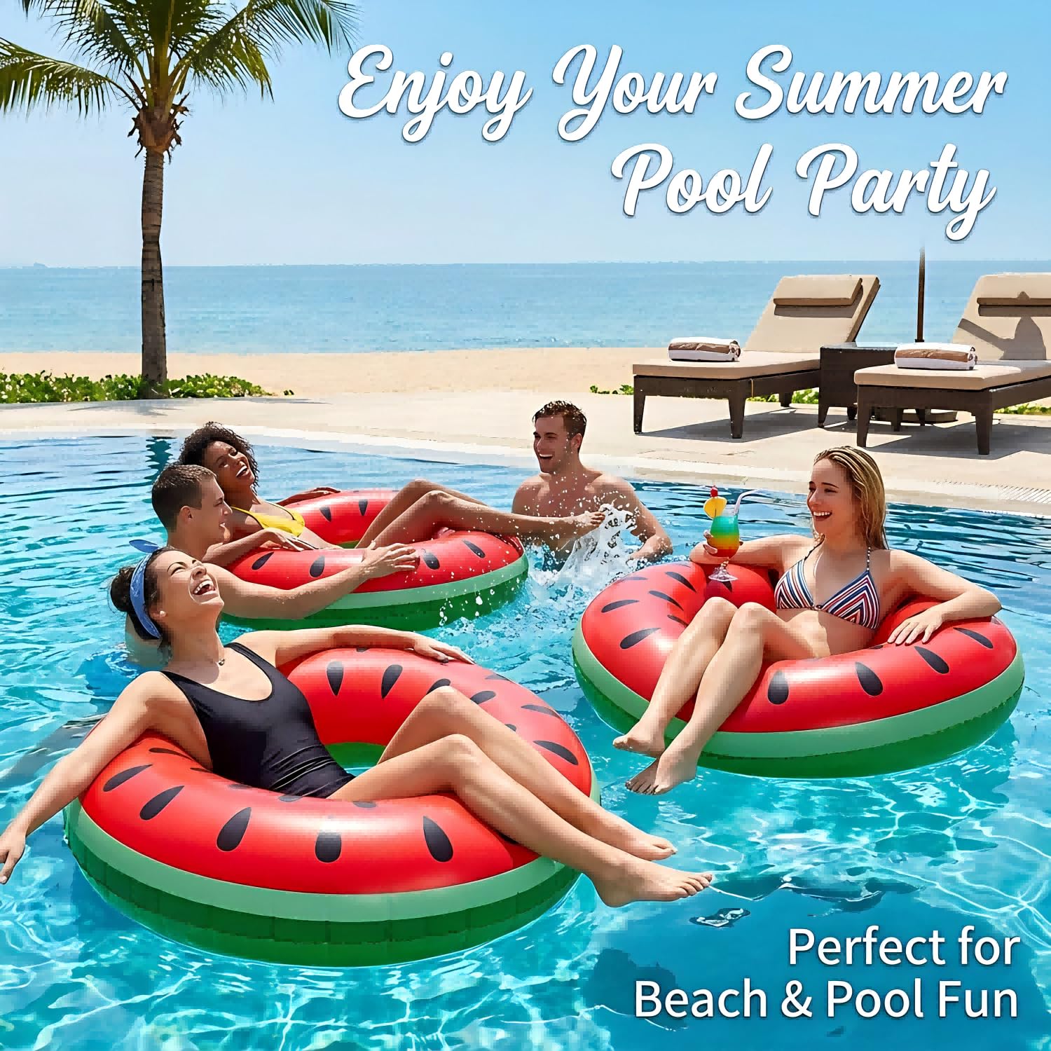 Anneaux de natation gonflables pour adultes, Anneau gonflable en caoutchouc pour la natation, Anneau en caoutchouc pour la piscine, Tube flottant pour piscine, Tube de natation en forme de pastèque - 5