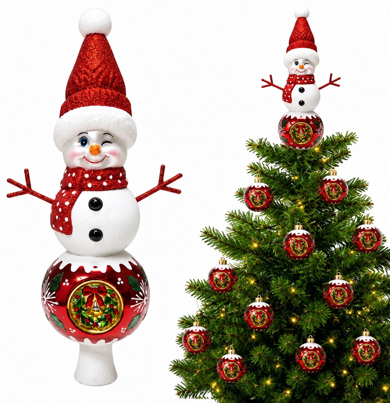 Gejoy Mercury Glass Christmas Tree Topper Finials Ornaments Cute Snowman