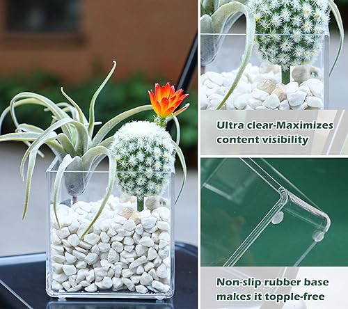 Miniatura 3 de Kamehame Jarrón acrílico transparente, jarrón de 6 x 6 x 6 pulgadas para centros de mesa, macetas para suculentas, florero cuadrado floral para