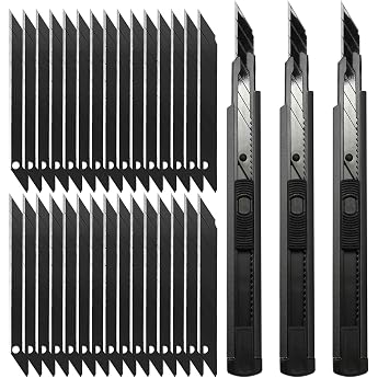 FOSHIO Set of 3 Professional 9 mm Knife Cutter Knife with 30 Pieces 30  Snap-off Blades Professional Cutter Blades for Foils Paper Crafts Black