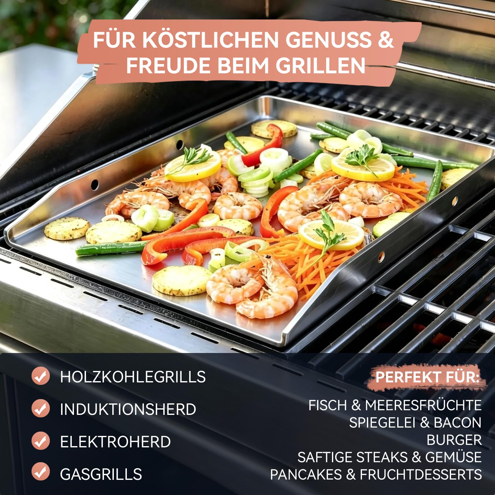 Piastra Plancha con 2 spatole per barbecue a gas e barbecue a carbonella, 40 x 30 x 4 cm, in acciaio inox, con manici rimovibili