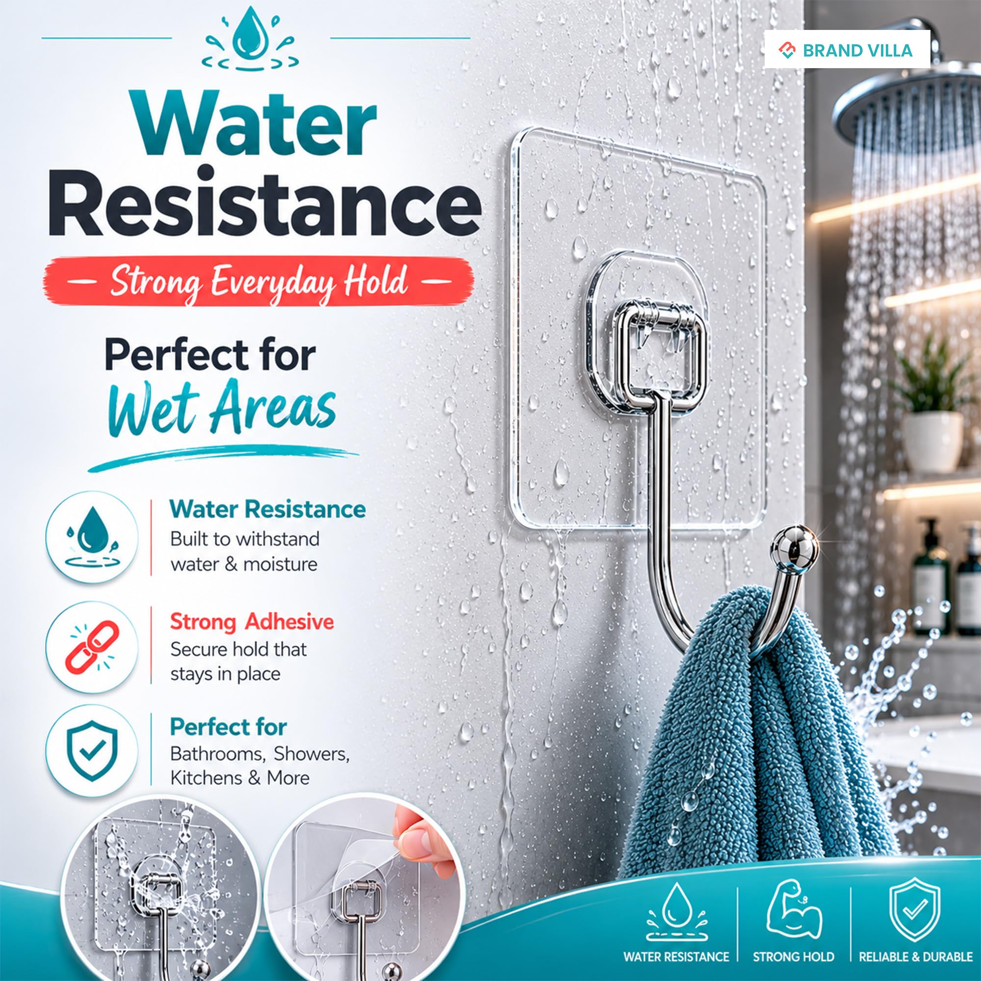 BRAND VILLA Adhesive Wall Hooks - 20 Pack -8 BRAND VILLA Adhesive Wall Hooks - 20 Pack -8