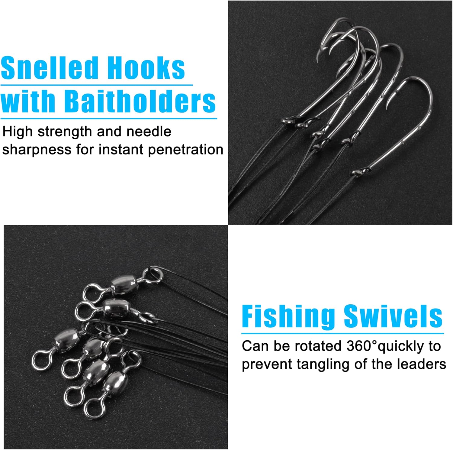 Saltwater Snelled Fishing Hooks with Leader Rig, 24pcs Steel Fishing Wire Leaders with Hook Swivel 11.9in Pre-Tied Wire Trace for Saltwater Freshwater Toothy Predators Bluefish Mackerel