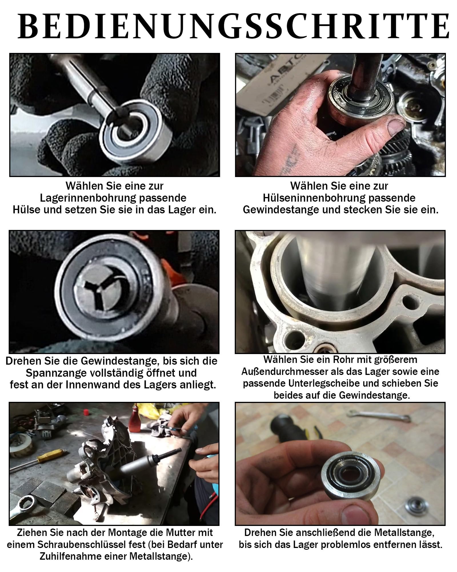 Ściągacz łożysk motocyklowych, narzędzie do łożysk wewnętrznych, 12-częściowy do łożysk 9-23 mm | Ściągacz łożyska wewnętrznego z 5 tulejami zaciskowymi i walizką do łożysk kulkowych, igiełkowych i przekładni