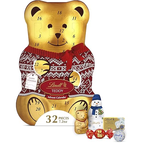 Lindt Teddy Christmas Advent Calendar Assorted Chocolate Candy Box, 7.2 oz.