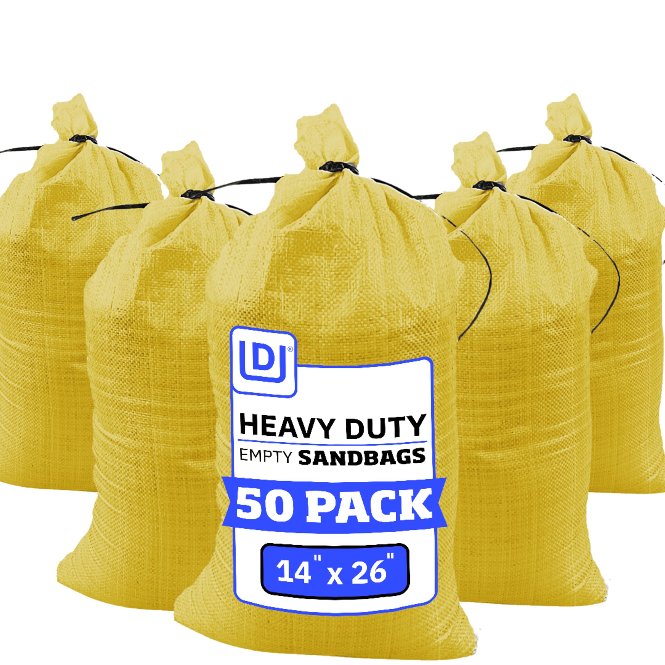 DURASACK Heavy Duty Sandbags with Ties, 14x26, Empty, Yellow, Pack of 50