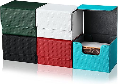 Weewooday 5 cajas de cuero para cartas de mazo de gran tamaño, caja de almacenamiento para 100 tarjetas con funda compatible con MTG TCG, 5 colores