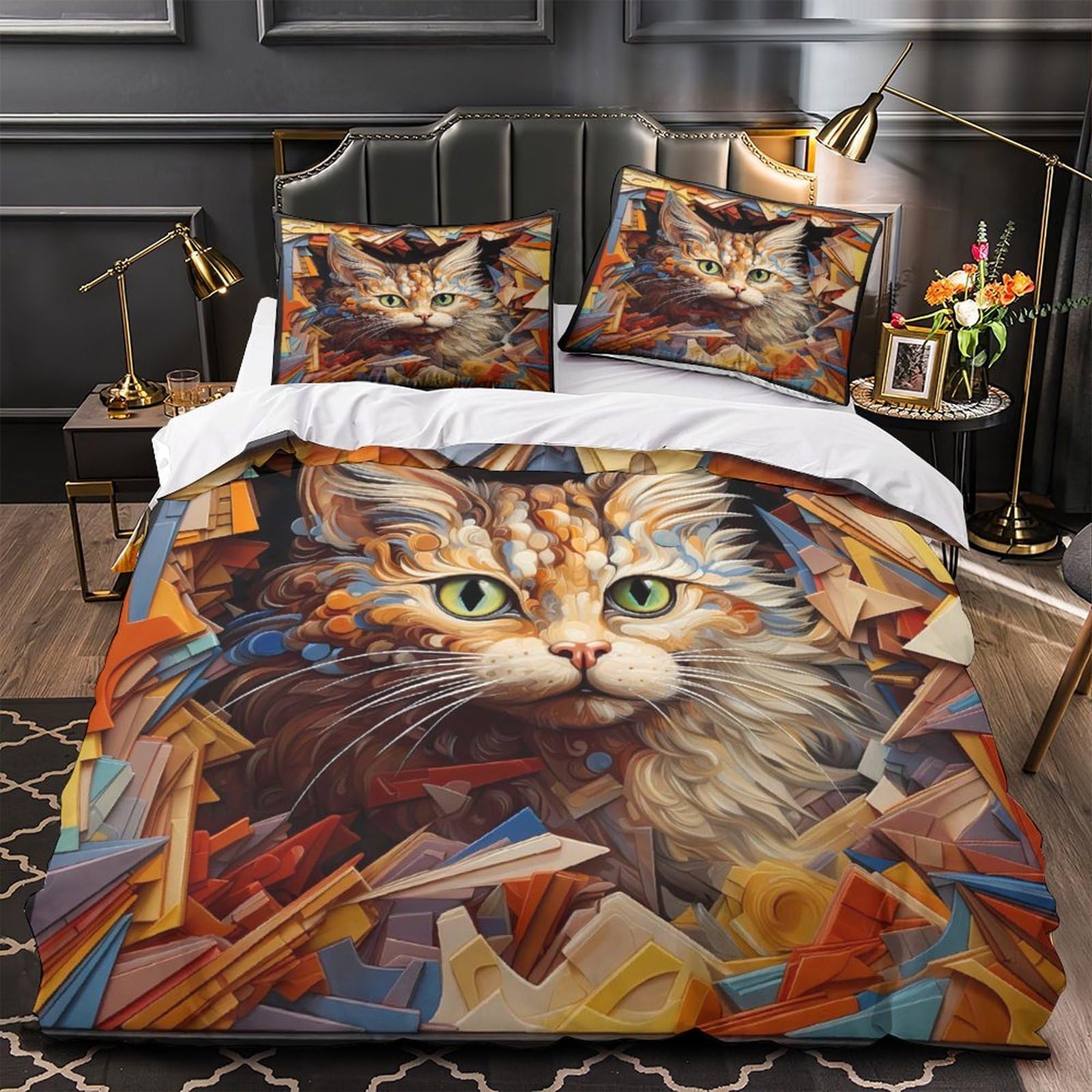 Housse de couette chat imprimée 3D haute définition en lit simple