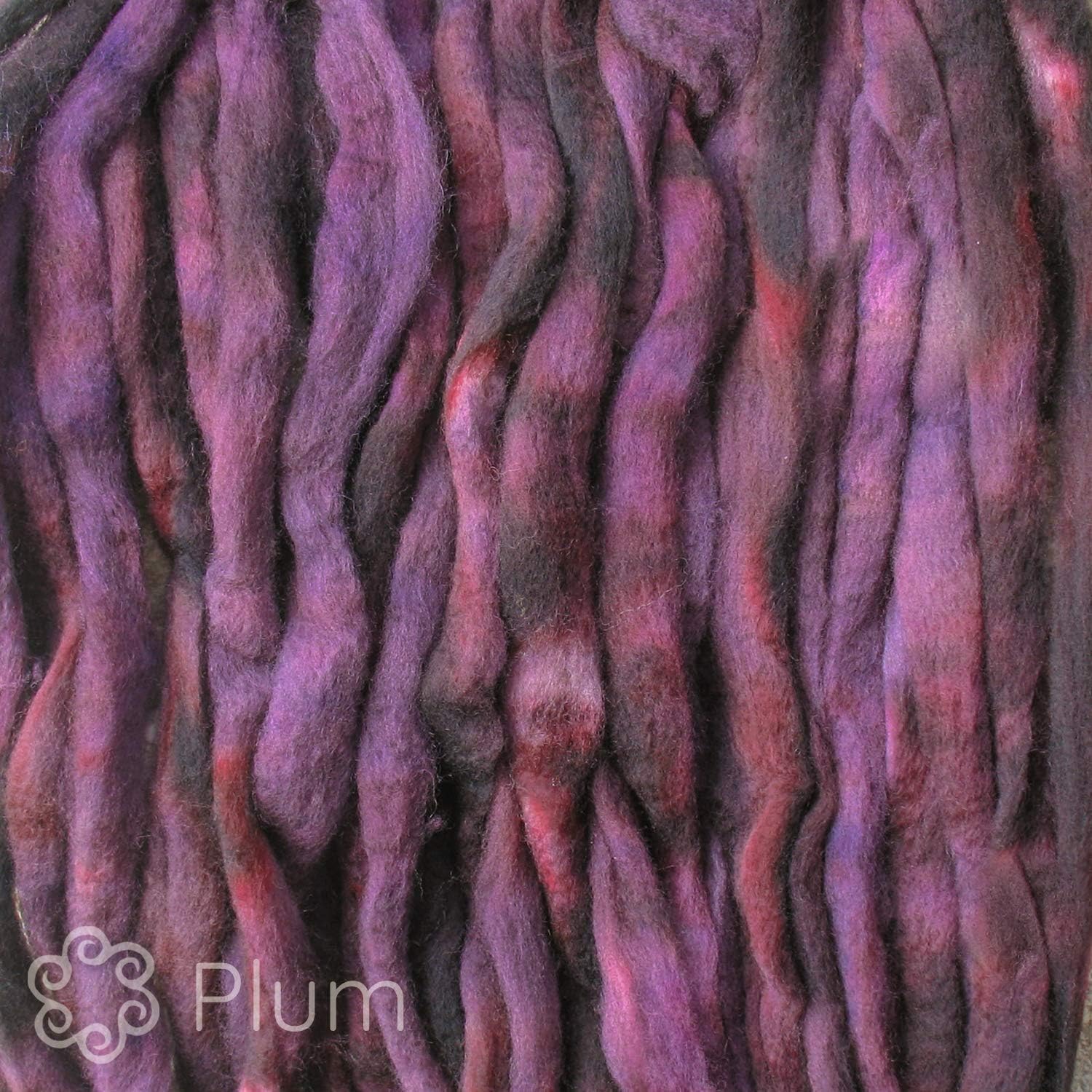 Wool Roving Hand Dyed. Super Soft BFL Combed Top Pre-Drafted for Easy Hand Spinning. Artisanal Craft Fiber Ideal for Felting, Weaving, Wall Hangings and Embellishments. 4 Ounce. Plum
