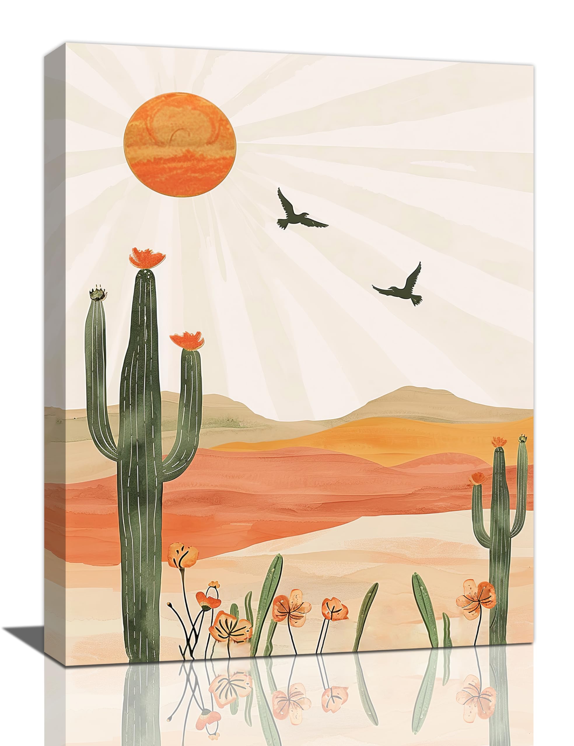 Boho Cactus Wall Art Succulent Desert Pictures Wall Decor Minimalist Nature Canvas Painting Print Home Modern Artwork Decorations Framed for Bathroom