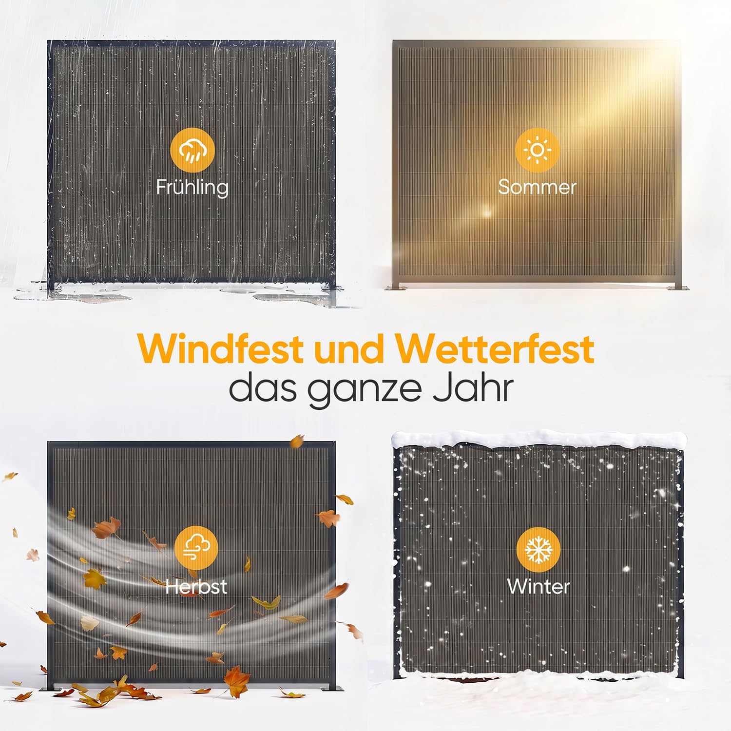 Sekey Balkon Sichtschutz Natürliche Optik 90x300cm, Sichtschutzmatte mit Kabelbindern, Sichtschutzzaun Windschutz Wasserdicht Schimmelfrei Ohne Bohren für Balkon Garten, Holz-Optik, Dunkelgrau