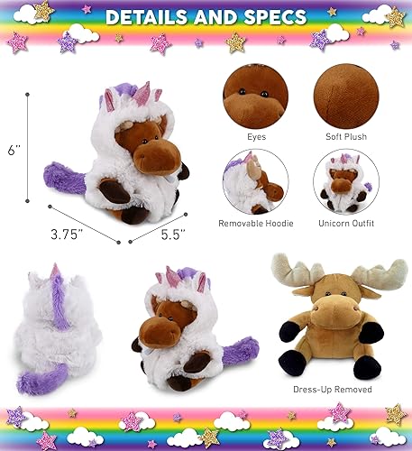 Miniatura 3 de DolliBu Juguete de peluche de unicornio de alce, disfraz súper suave con disfraz de unicornio de felpa extraíble, bonito regalo de vida silvestre de