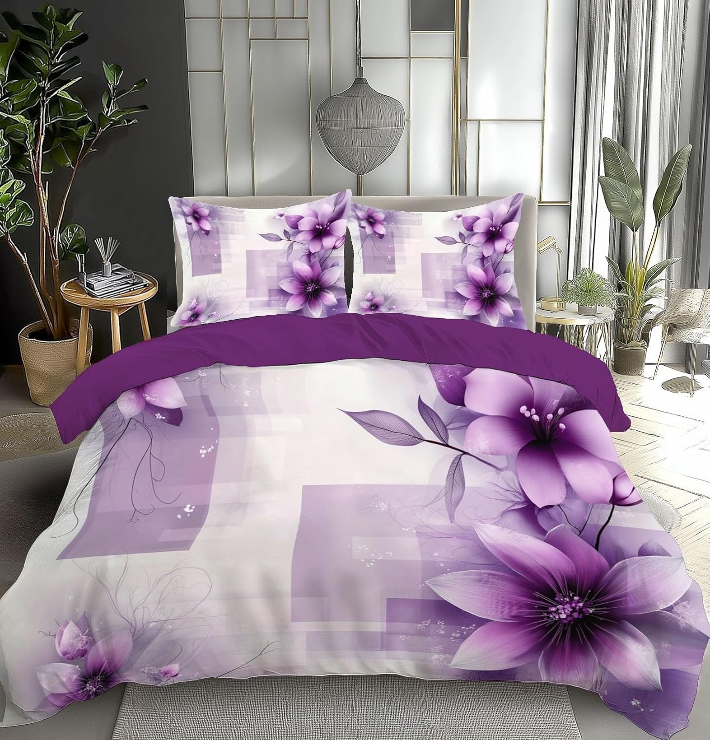 Housse de couette 200x200 cm facile à enfiler pour lit 2p