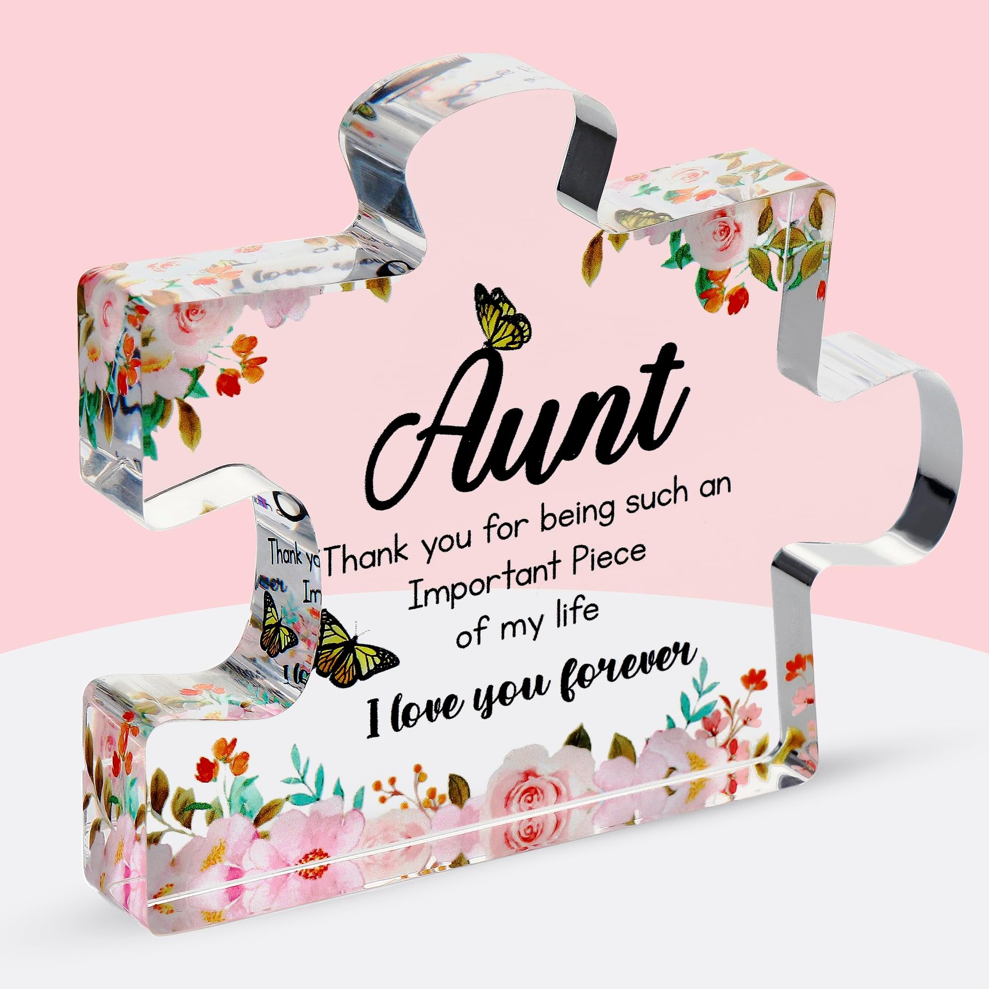 VELENTI Aunt Gifts from Niece - Engraved Acrylic Block Puzzle Piece - Cute Auntie Present with Lovely Saying - Fancy Favorite Aunt Gift - Birthday, Christmas, Chic Decoration Piece