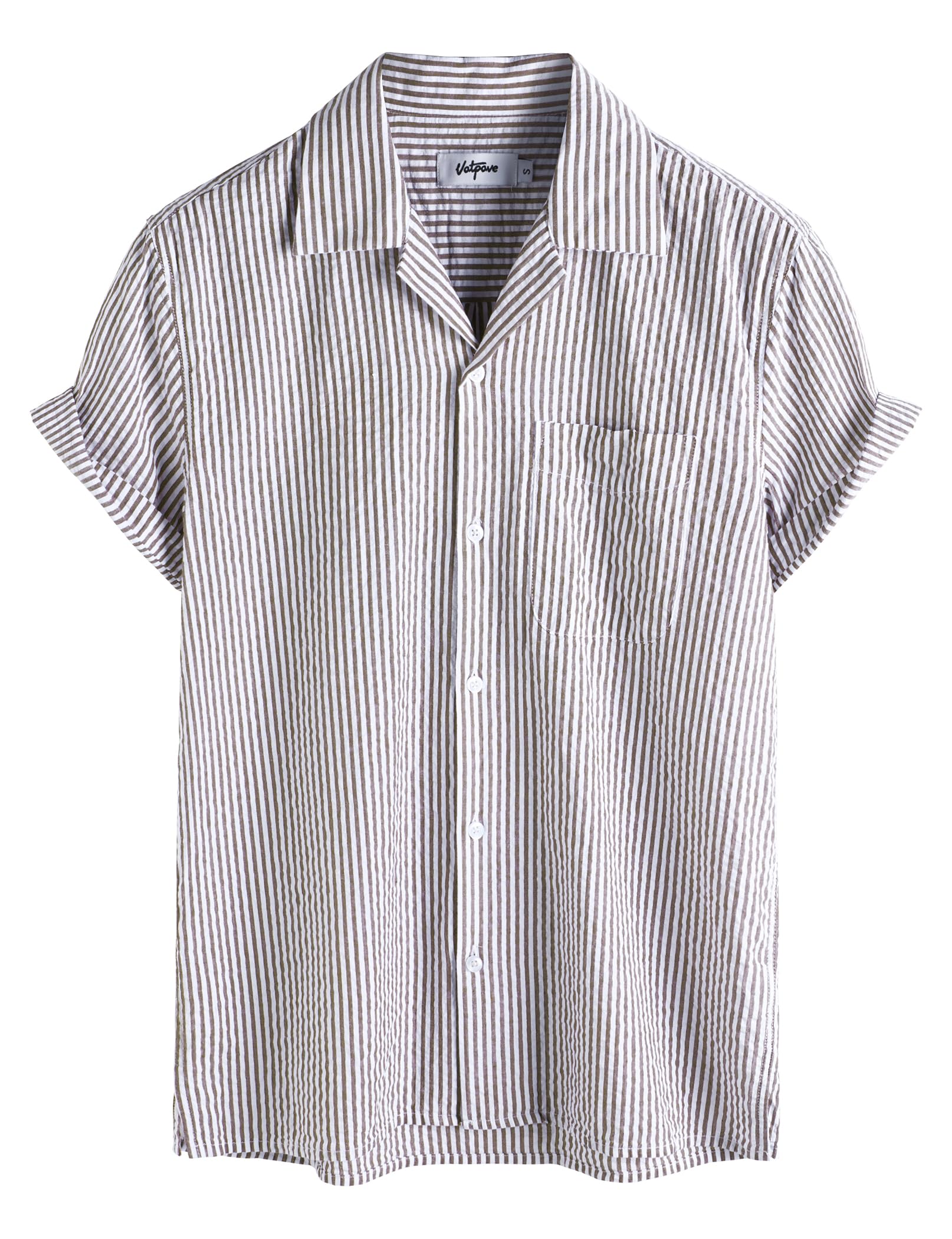 VATPAVE Mens Striped Summer Shirt Casual Button Down Short Sleeve Beach Shirts Cotton Shirts for Men