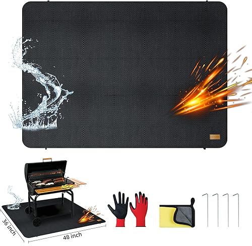 Tapete grande para debajo de la parrilla de 48 x 36 pulgadas, tapete ignífugo, protección de césped para patio, suelos de madera, cubierta,