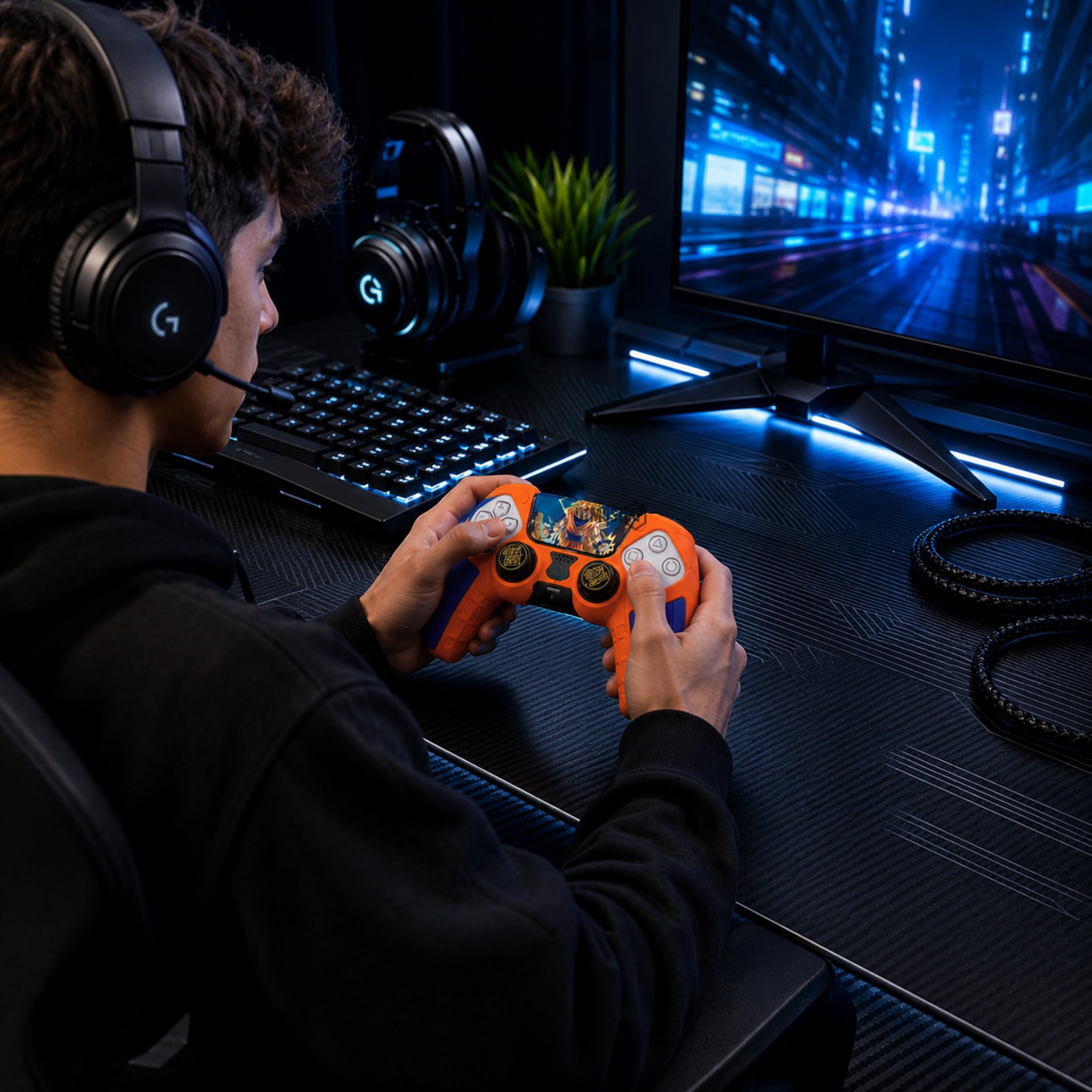 Housse Compatible avec Manette PS5, Silicone Doux et Confortable, Accessoires pour Manette Play 5, Accessoire Compatible avec Manette Originale Play 5 (Anime)