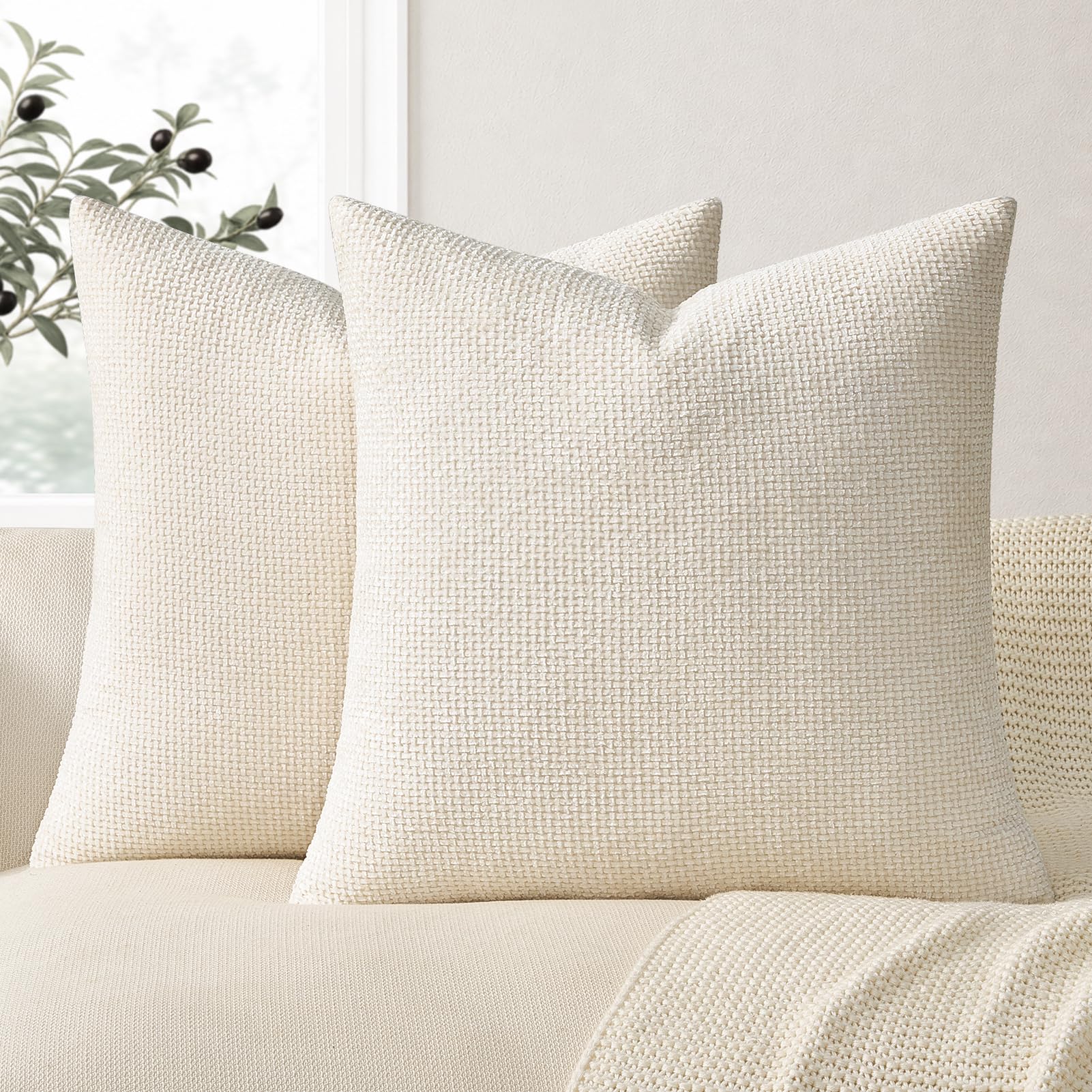 Topfinel 2-teiliger Kissenbezug aus weichem Chenille, dekorativer Kissenbezug für Sofa mit verstecktem Reißverschluss