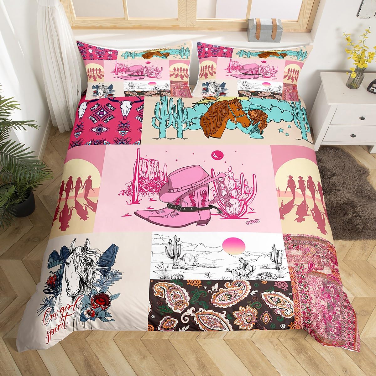 Manfei Cowgirls Duvet Cover Set Single Size