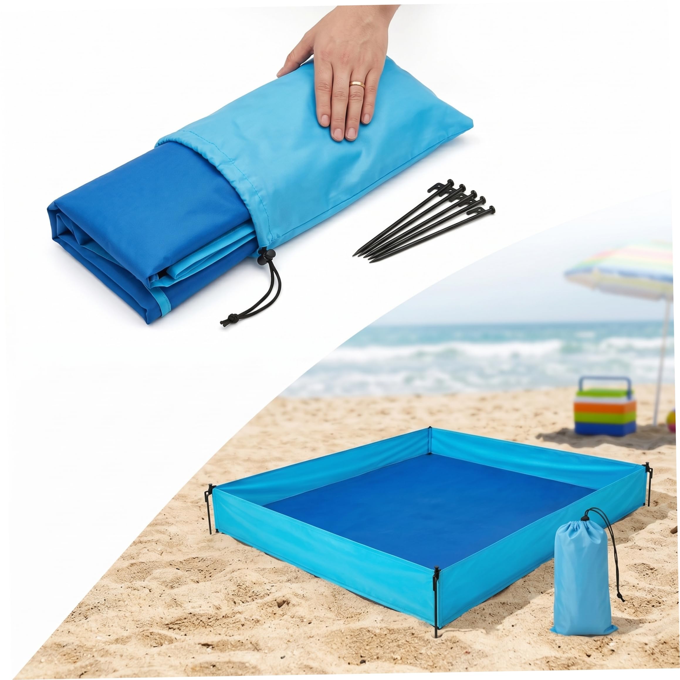 Box da spiaggia per bambino, Box da esterno per bambino, Coperta da spiaggia pieghevole con superficie impermeabile, Blu, 72, 83x57, 09x9, 84 pollici