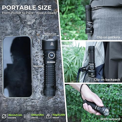 Miniatura 7 de Wurkkos TS28 Linterna LED recargable, 3200 lúmenes, linterna súper brillante con múltiples modos, linterna impermeable IP68 para campamento,