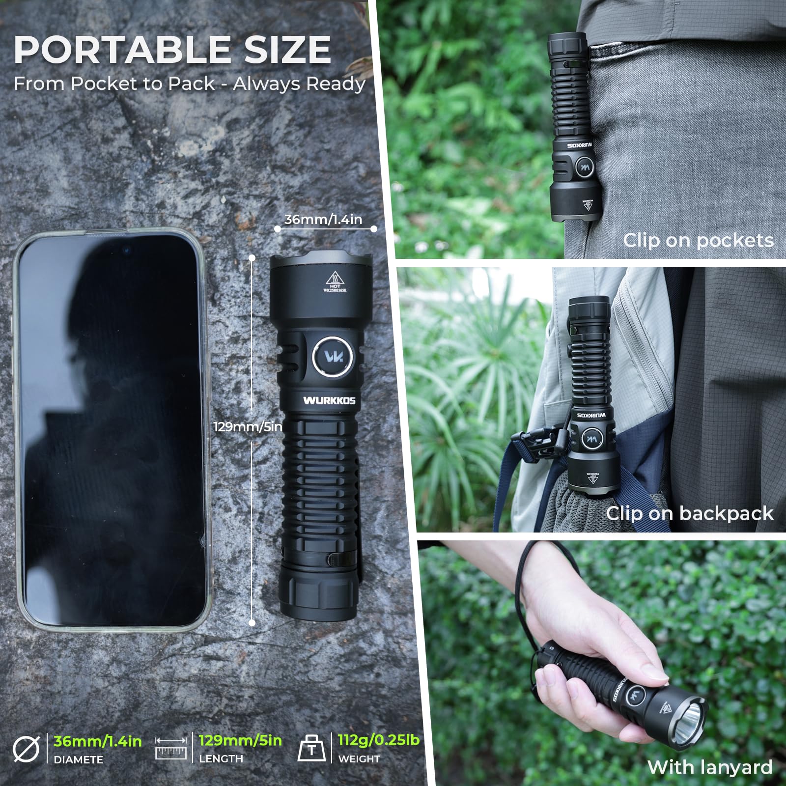 Wurkkos TS28 3200lm Linterna LED Recargable, IPX8, Base Magnética | Alcance 506m, USB-C, batería 5000mAh, 8 modos de luce, driver estable, ideal para camping, senderismo y emergencias