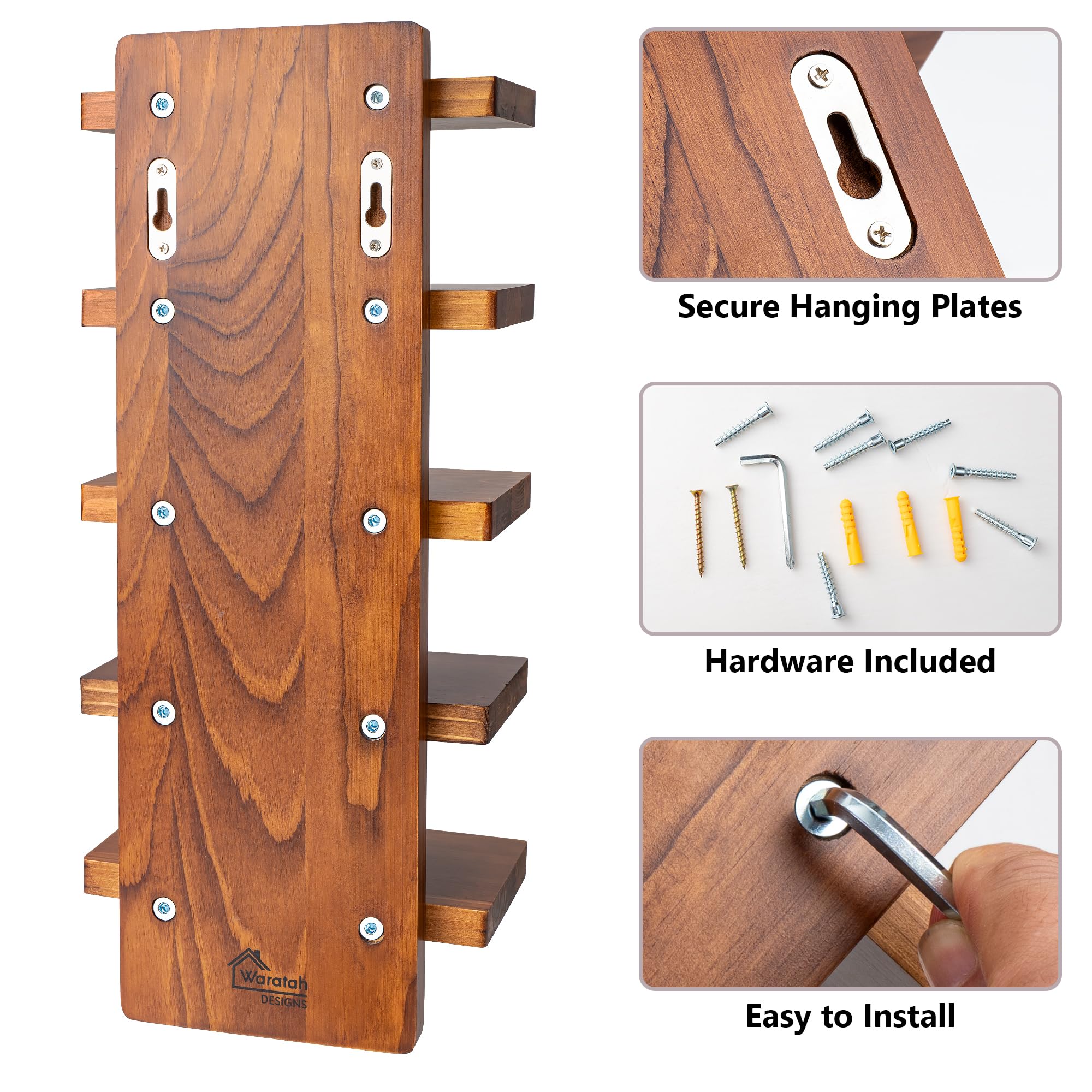 Sonnenbrillen-Organizer zur Wandmontage, 5-stöckiges Holzregal für Brillen und Sonnenbrillen, Brillenaufbewahrung, Display Regal mit Schlüsselhaken für Eingangsbereich, Wohnzimmer oder