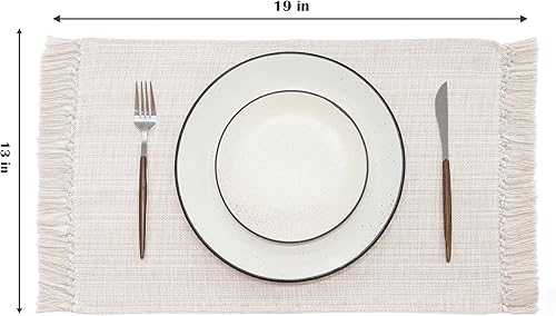 Miniatura 4 de PurpleEssences Manteles individuales de cambray con flecos, 100% algodón, juego de 4, 13 x 19 pulgadas, manteles individuales gruesos y duraderos
