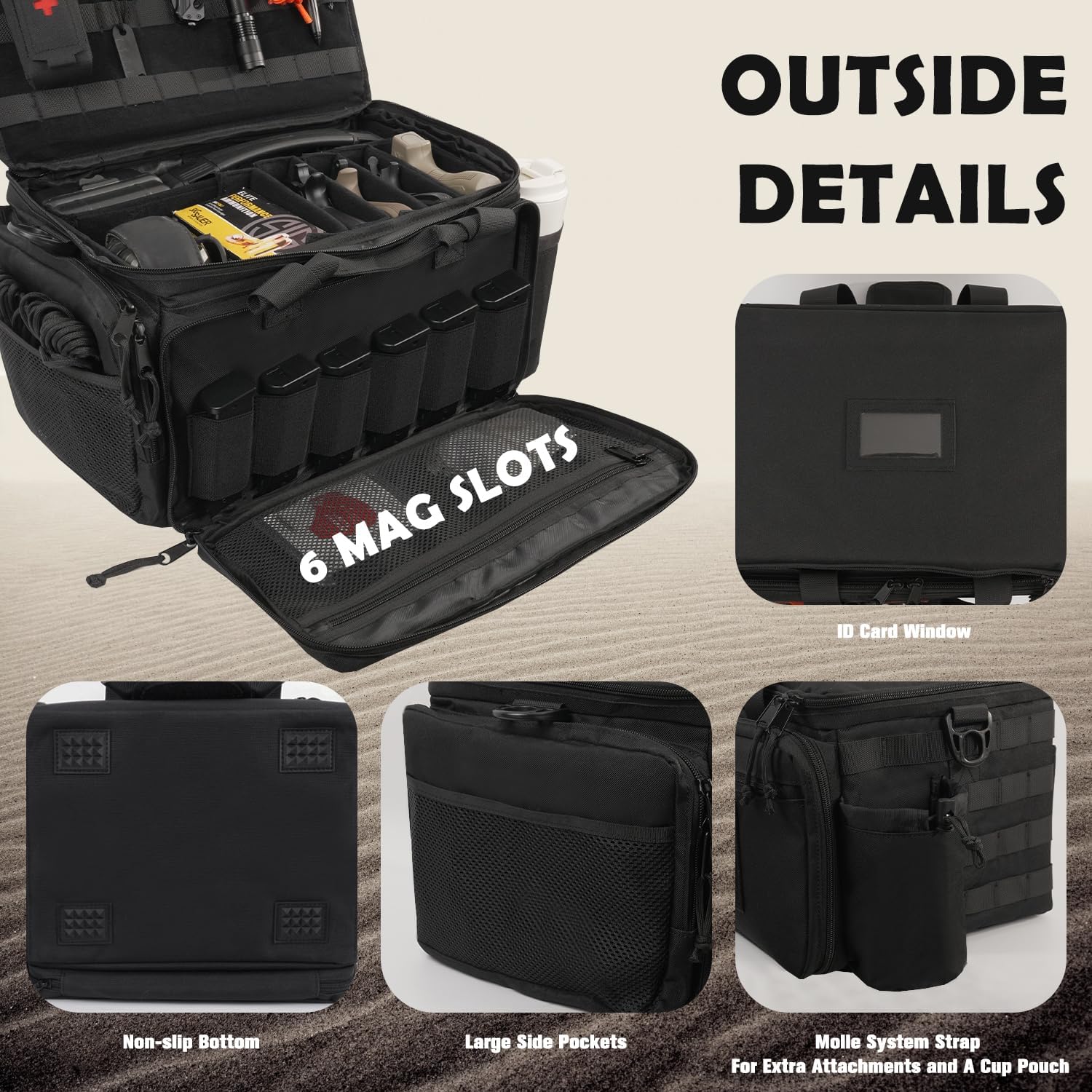 SCAVATA Large Pistol Range Bag for 4 Handguns, Shooting Duffle Bag with 6 Mag Slots & Extra Pockets, MOLLE System, Heavy-Duty Pistol Range Bag for Ammo & Gear