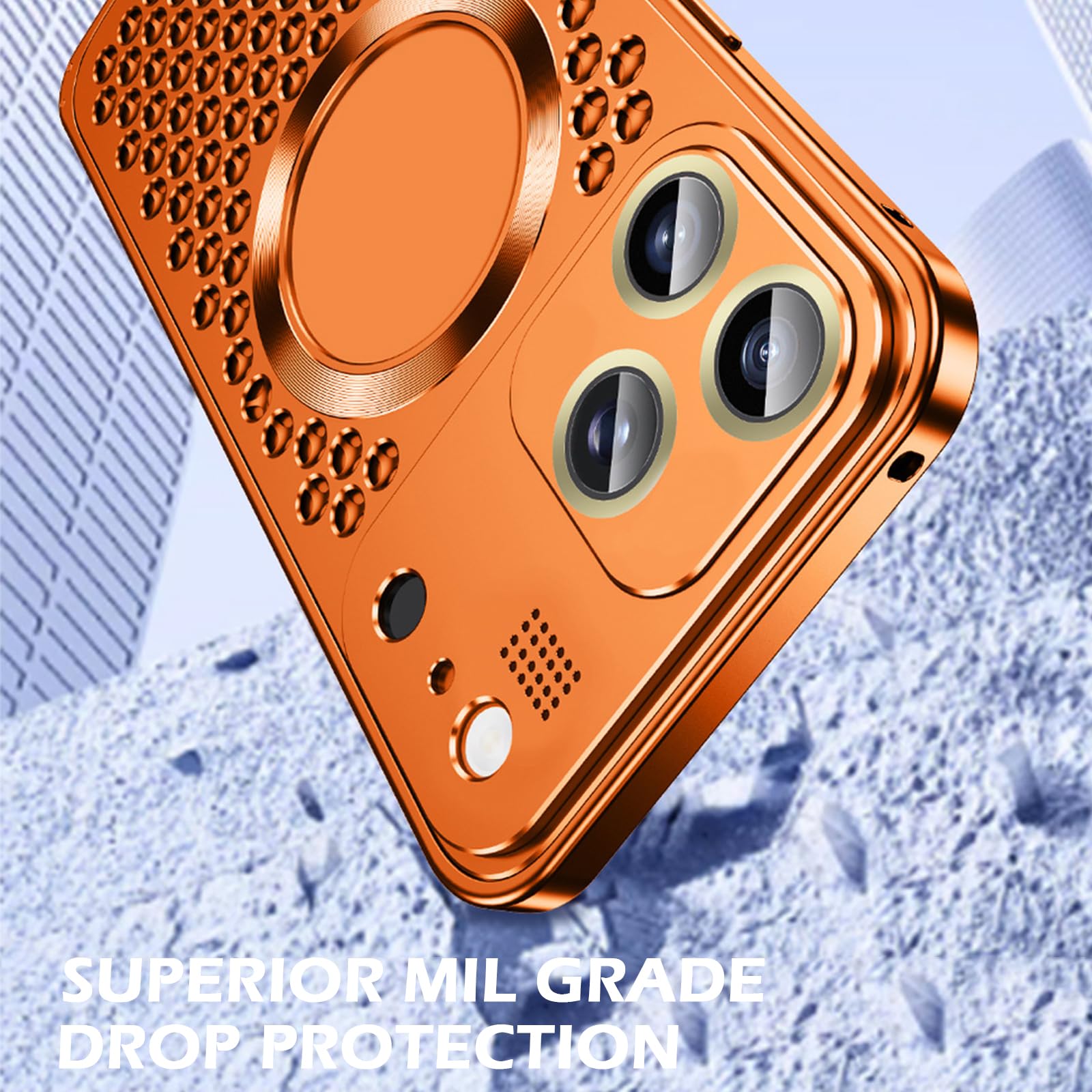 Etui na aromaterapię do iPhone'a 17, kompatybilne z MagSafe, wbudowany zapach oceanu, aluminium, metal, ultralekkie, puste, pełne pokrycie, ochrona aparatu, szare